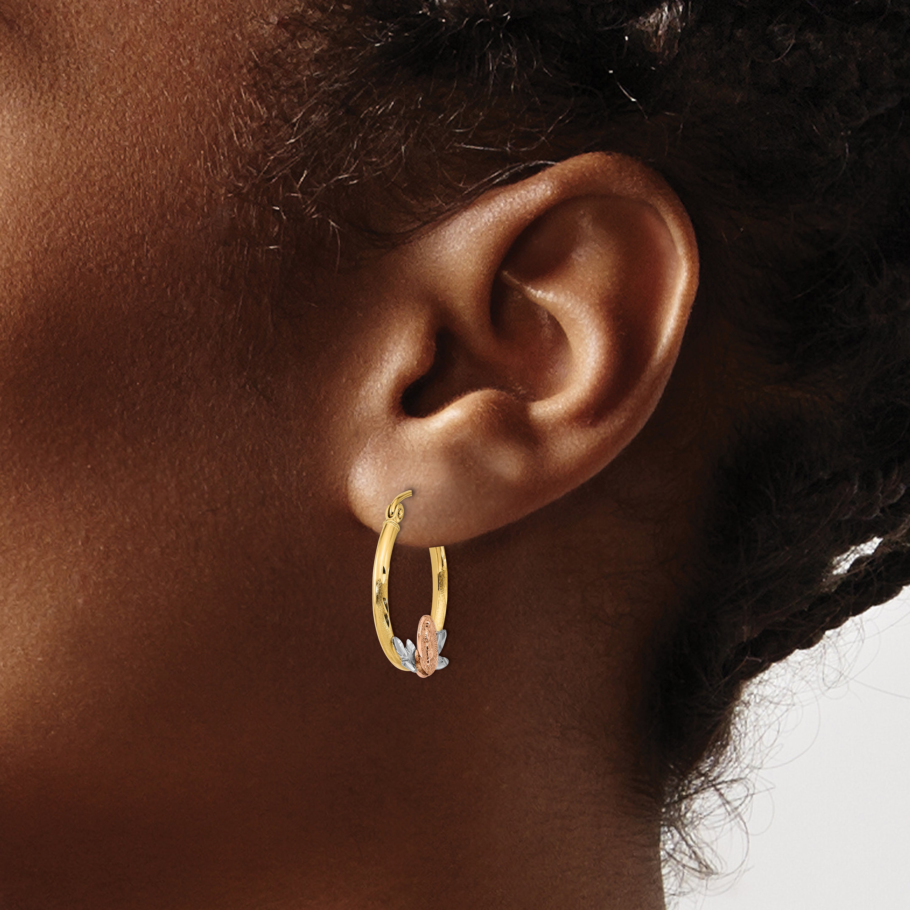 14K Tri-color Guadalupe Hoop Earrings