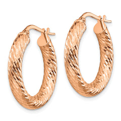 14k 4mm Rose Gold Polished Diamond-cut Round Hoop Earrings