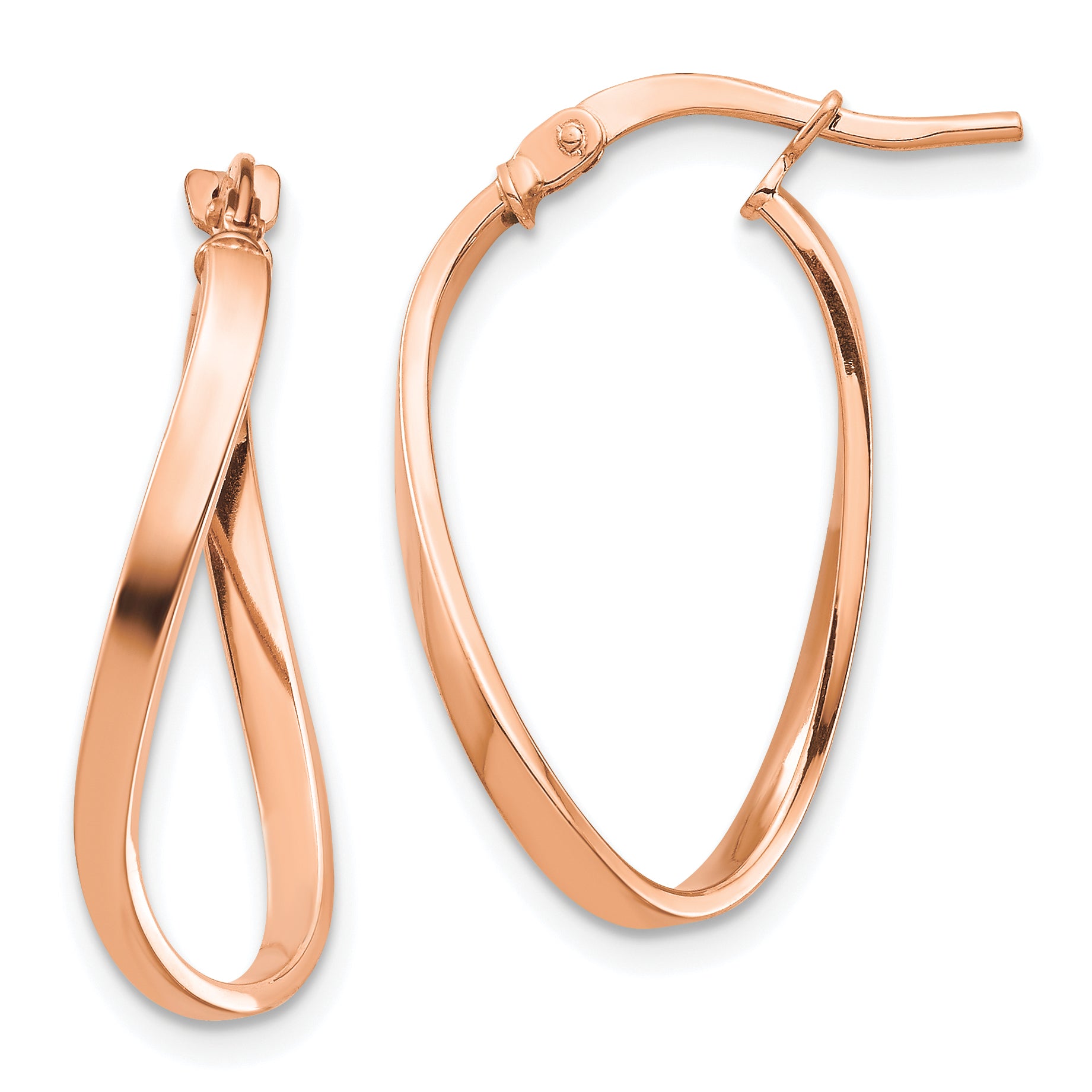 14k Rose Gold Polished 2mm Wavy Hoop Earrings