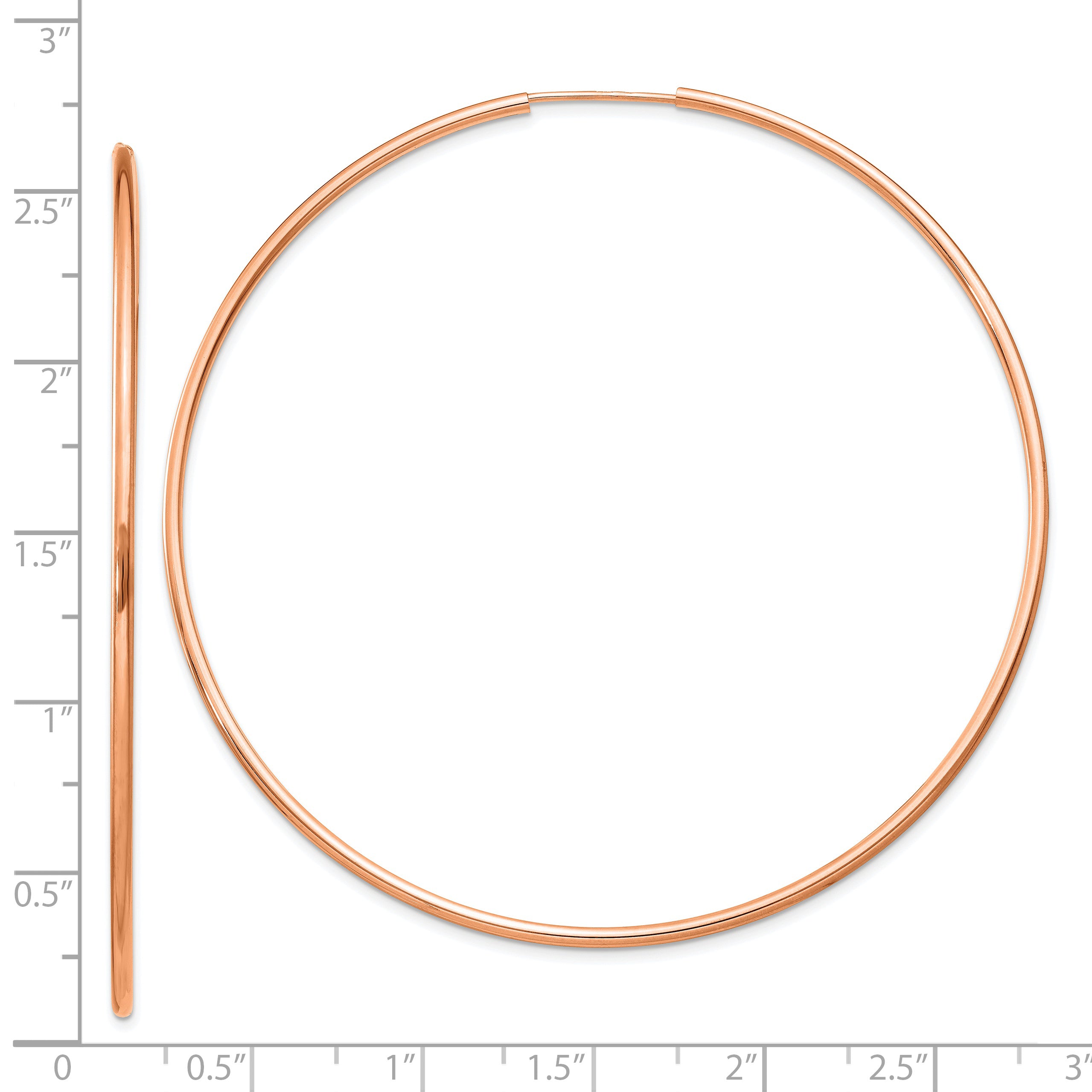 14k Rose Gold 1.5mm Polished Endless Hoop Earrings