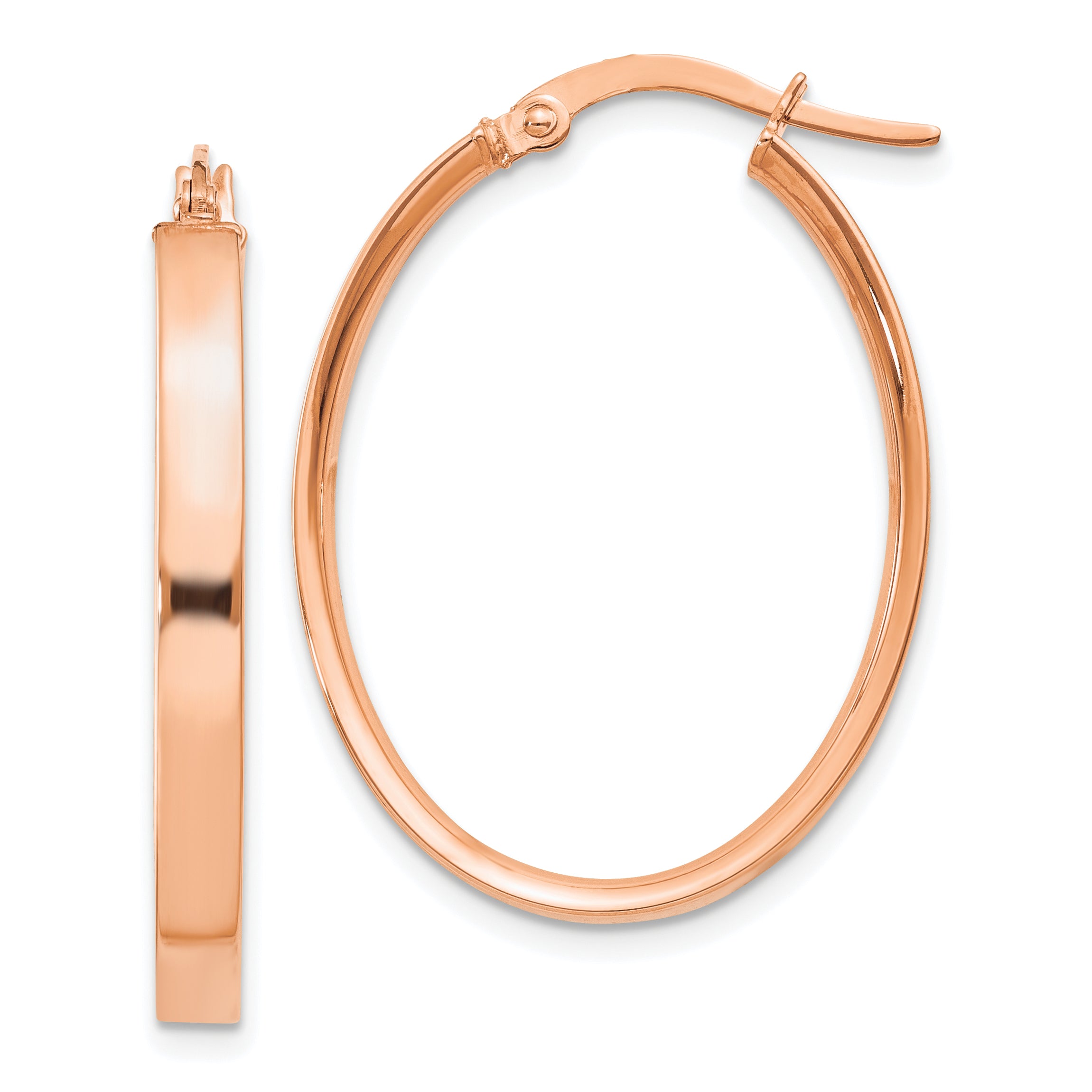 14K Rose Gold 3mm Oval Hoop Earrings