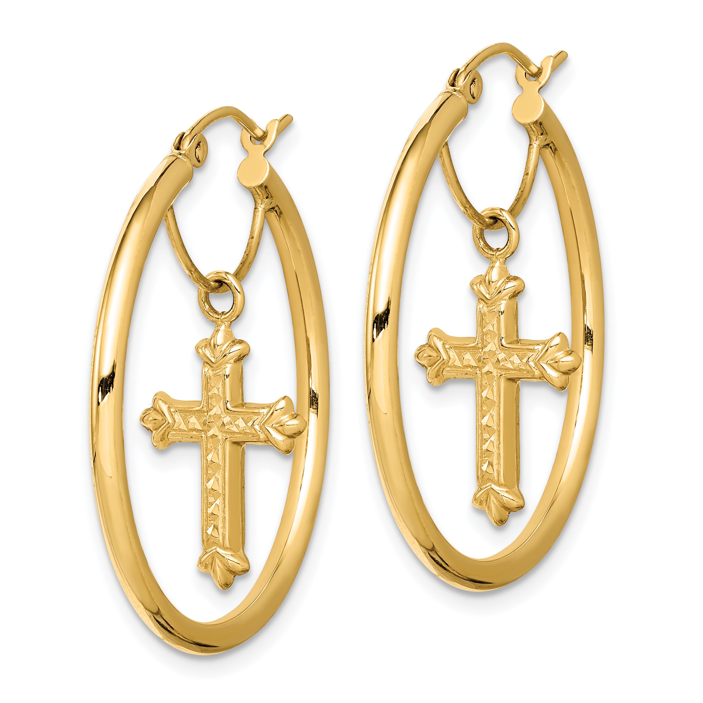 14k with D/C Cross Dangle Hoop Earrings