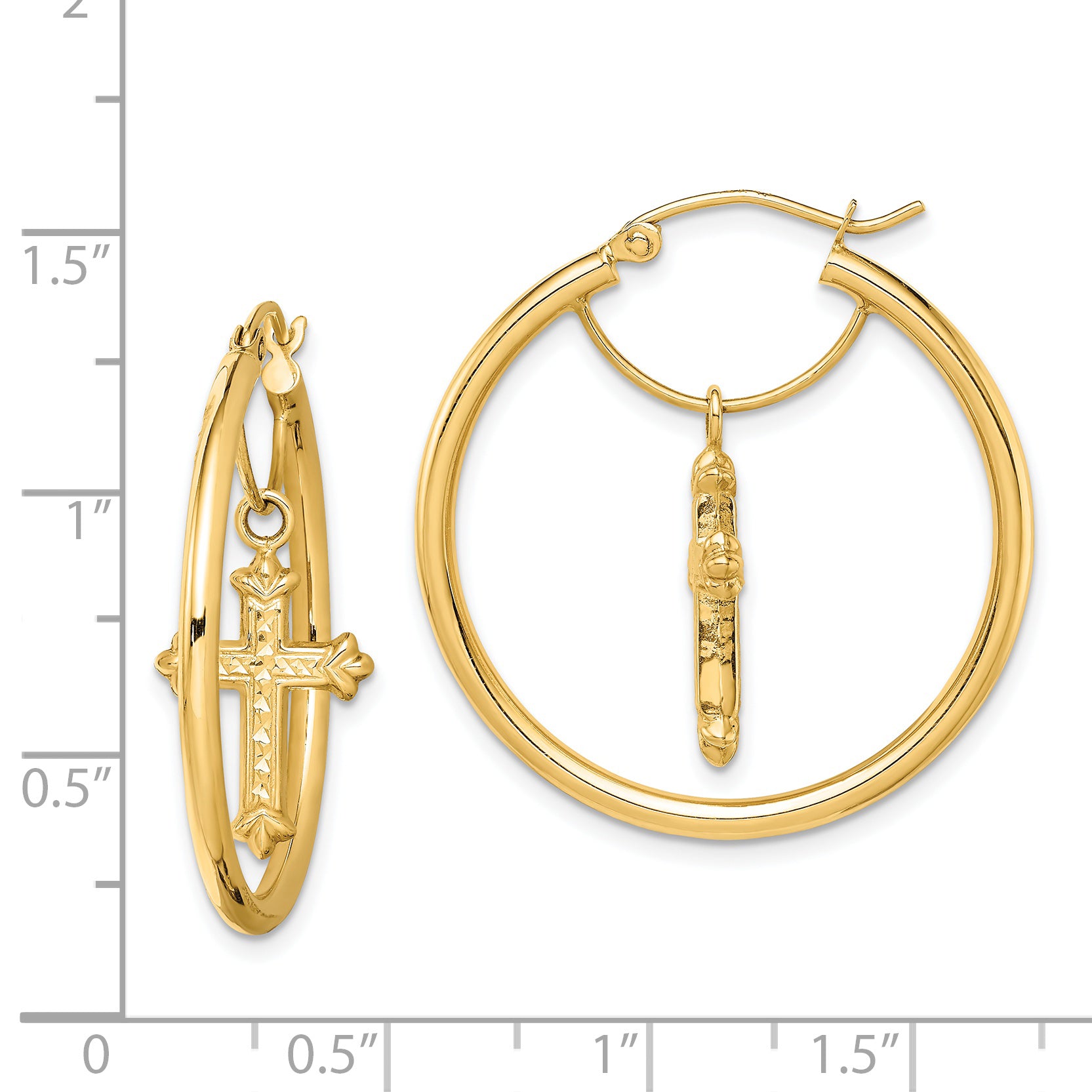 14k with D/C Cross Dangle Hoop Earrings