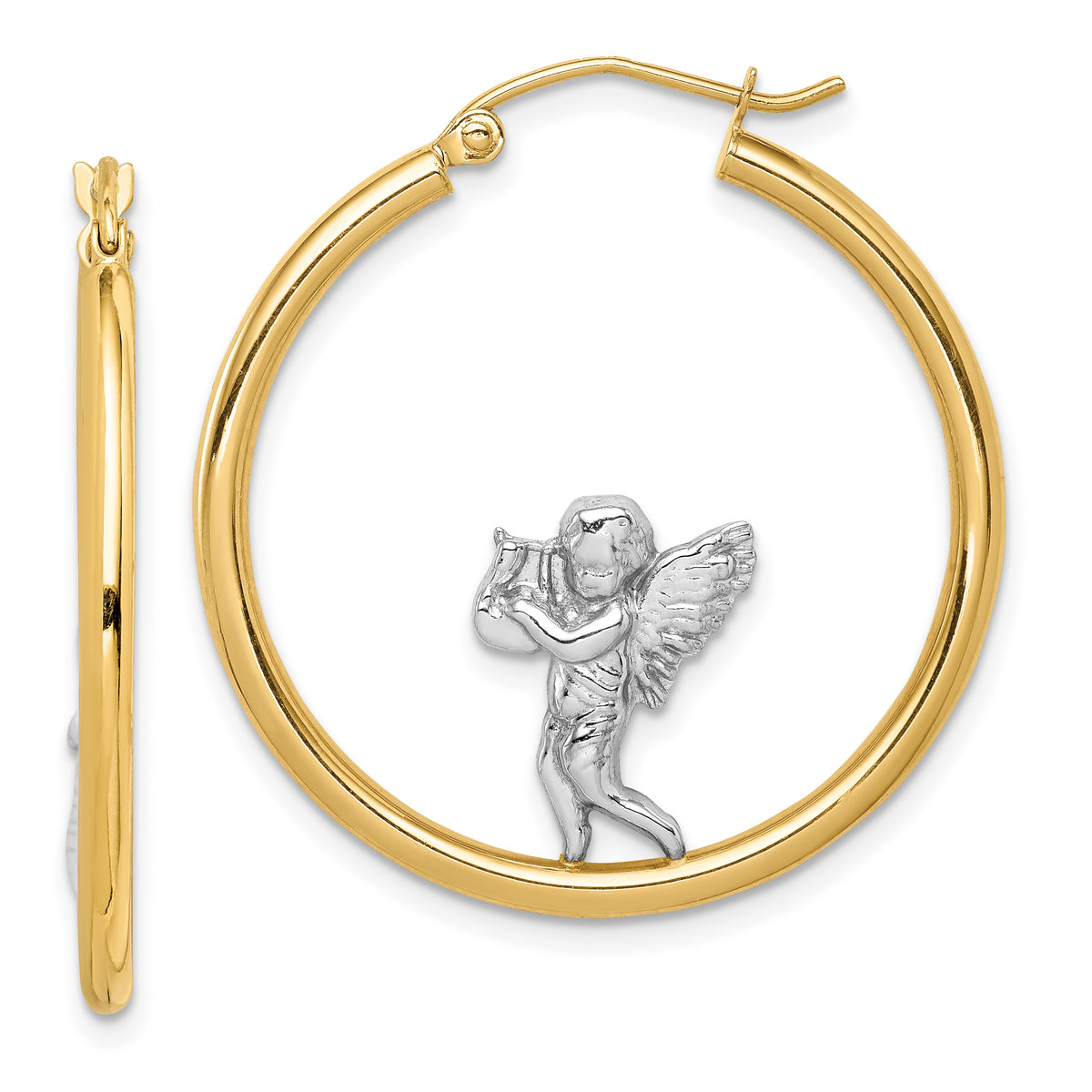 14k with Rhodium Angel Hoop Earrings