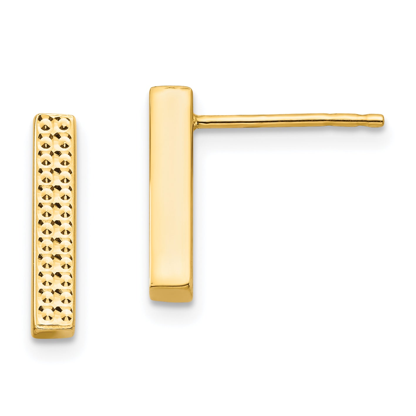 14K Textured Bar Post Earrings