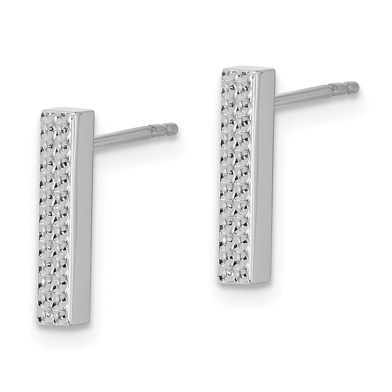 14K White Gold Textured Bar Post Earrings