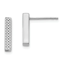 14K White Gold Textured Bar Post Earrings