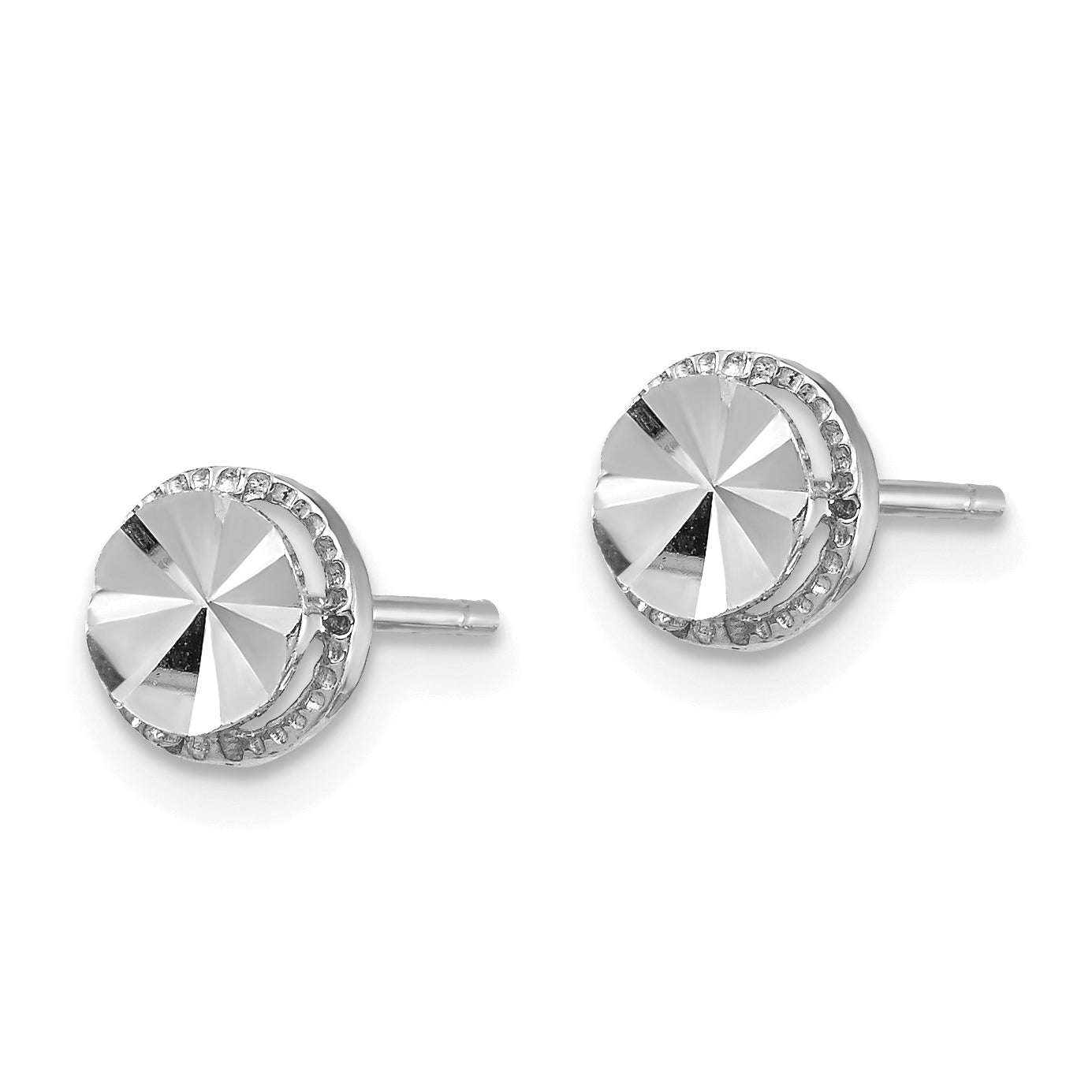 14K White Gold Diamond-Cut Round Post Earrings