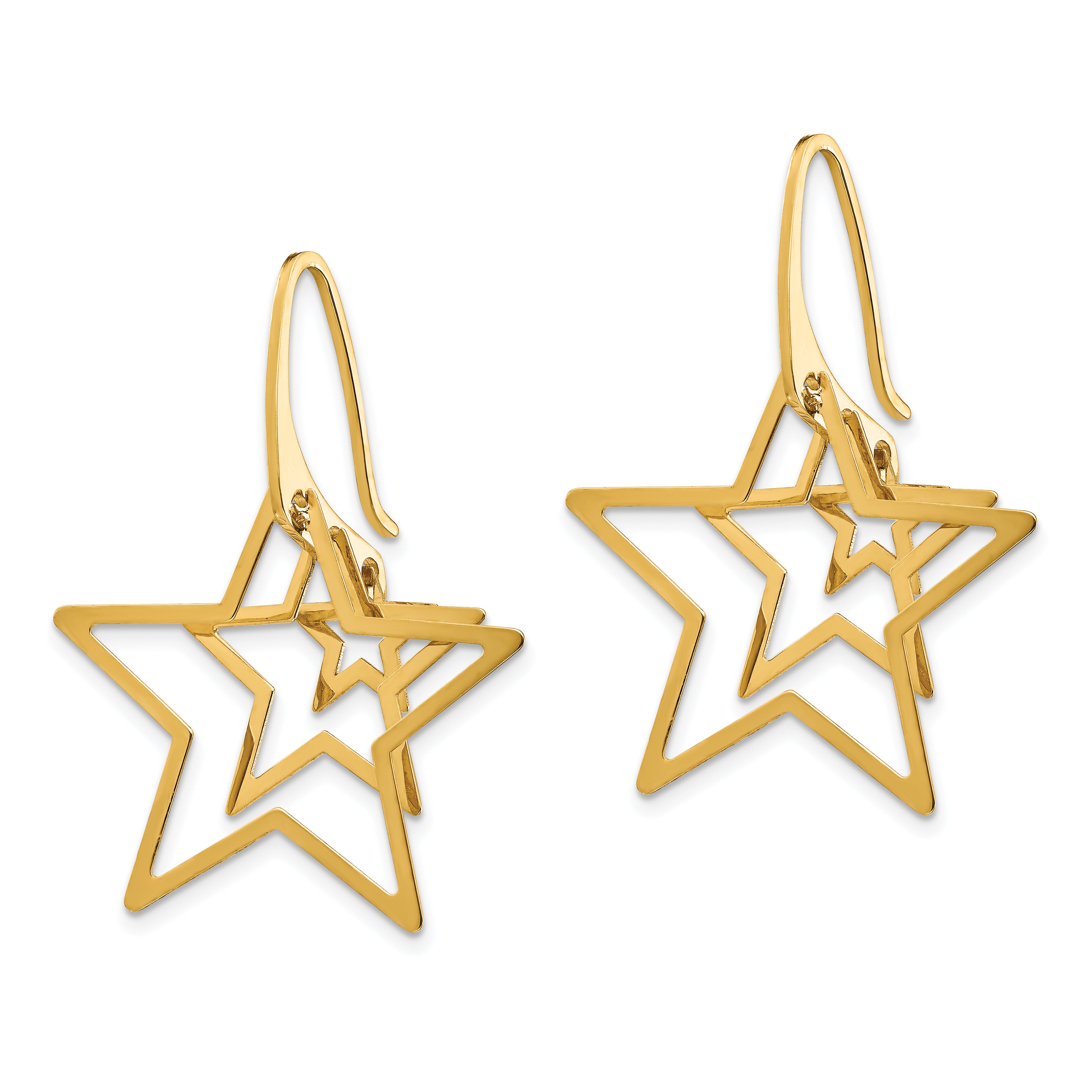 14K Triple Star Dangle Earrings