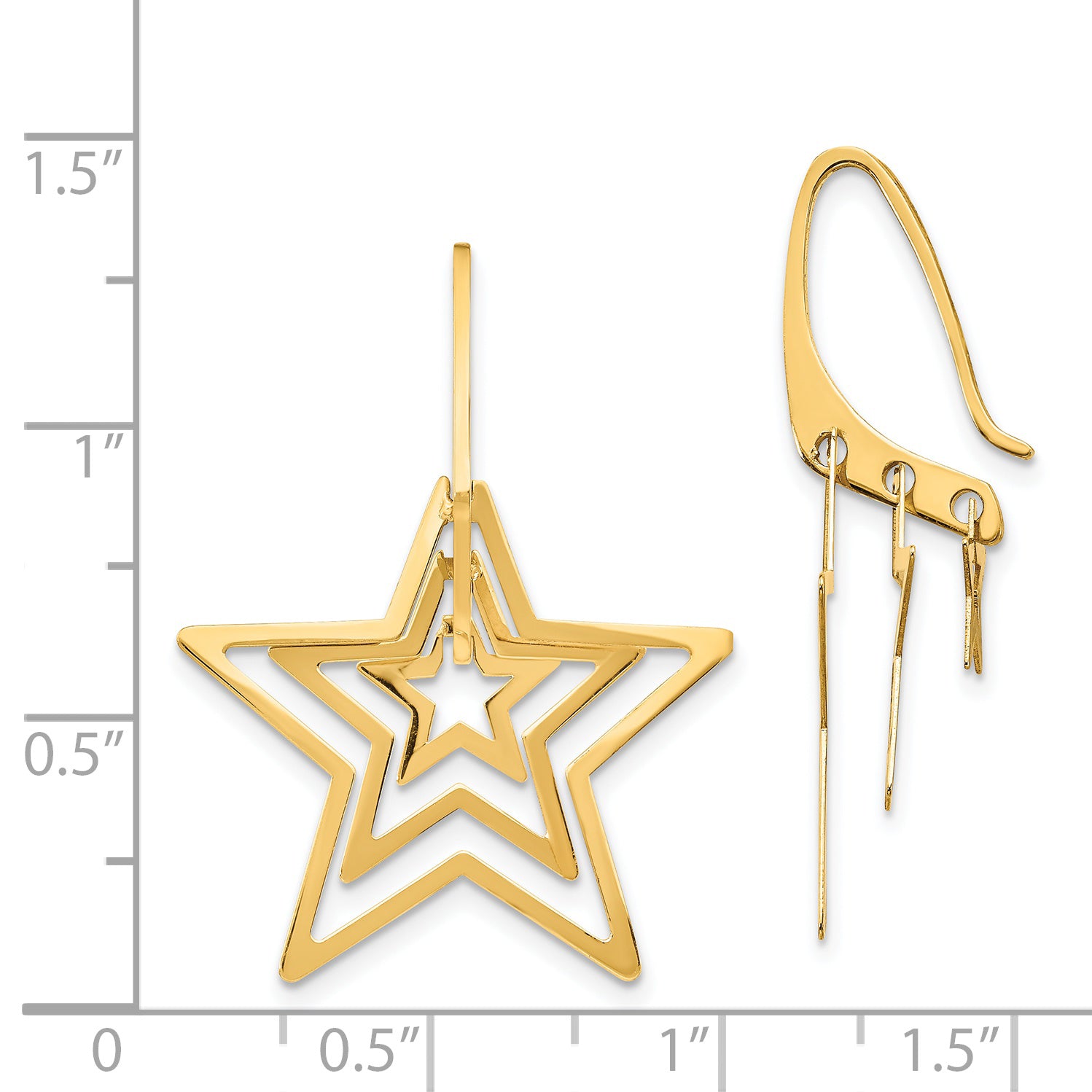 14K Triple Star Dangle Earrings