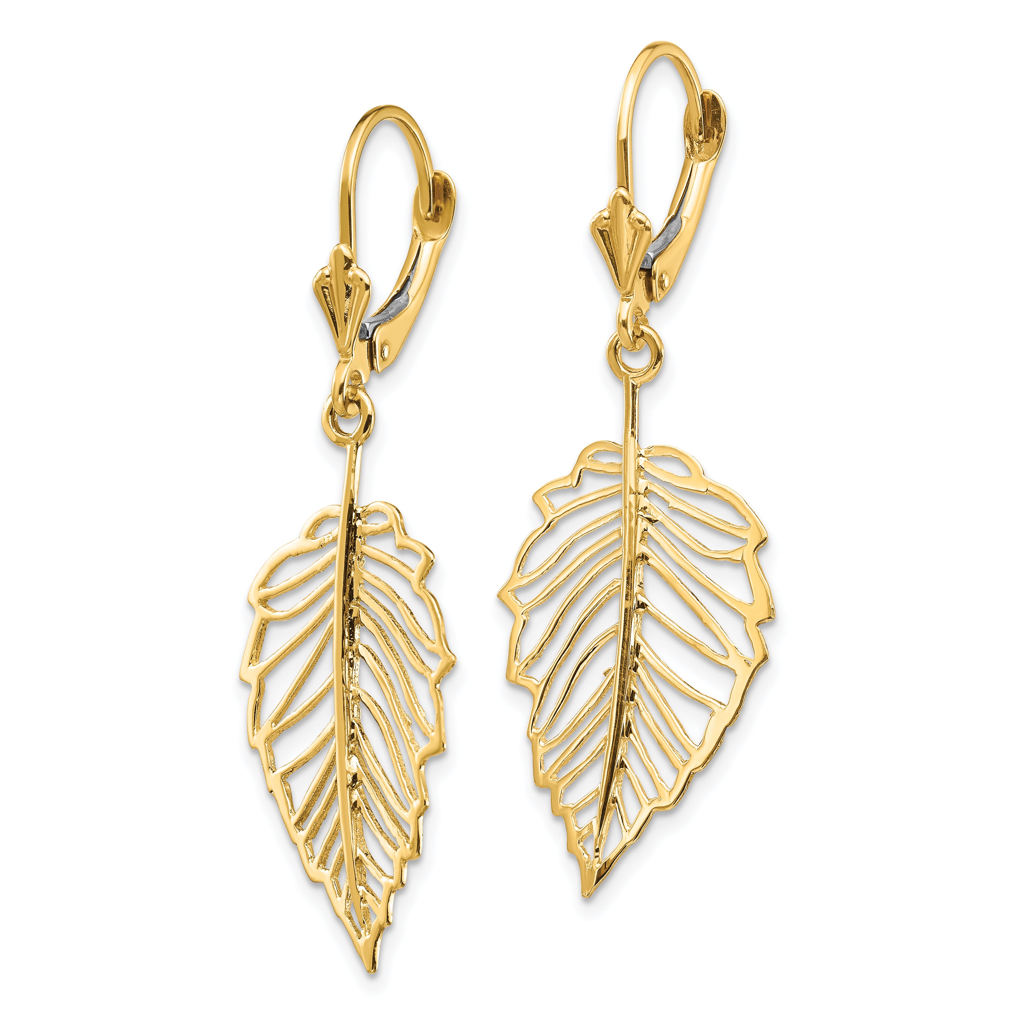 14K Polished Leaf Leverback Earrings