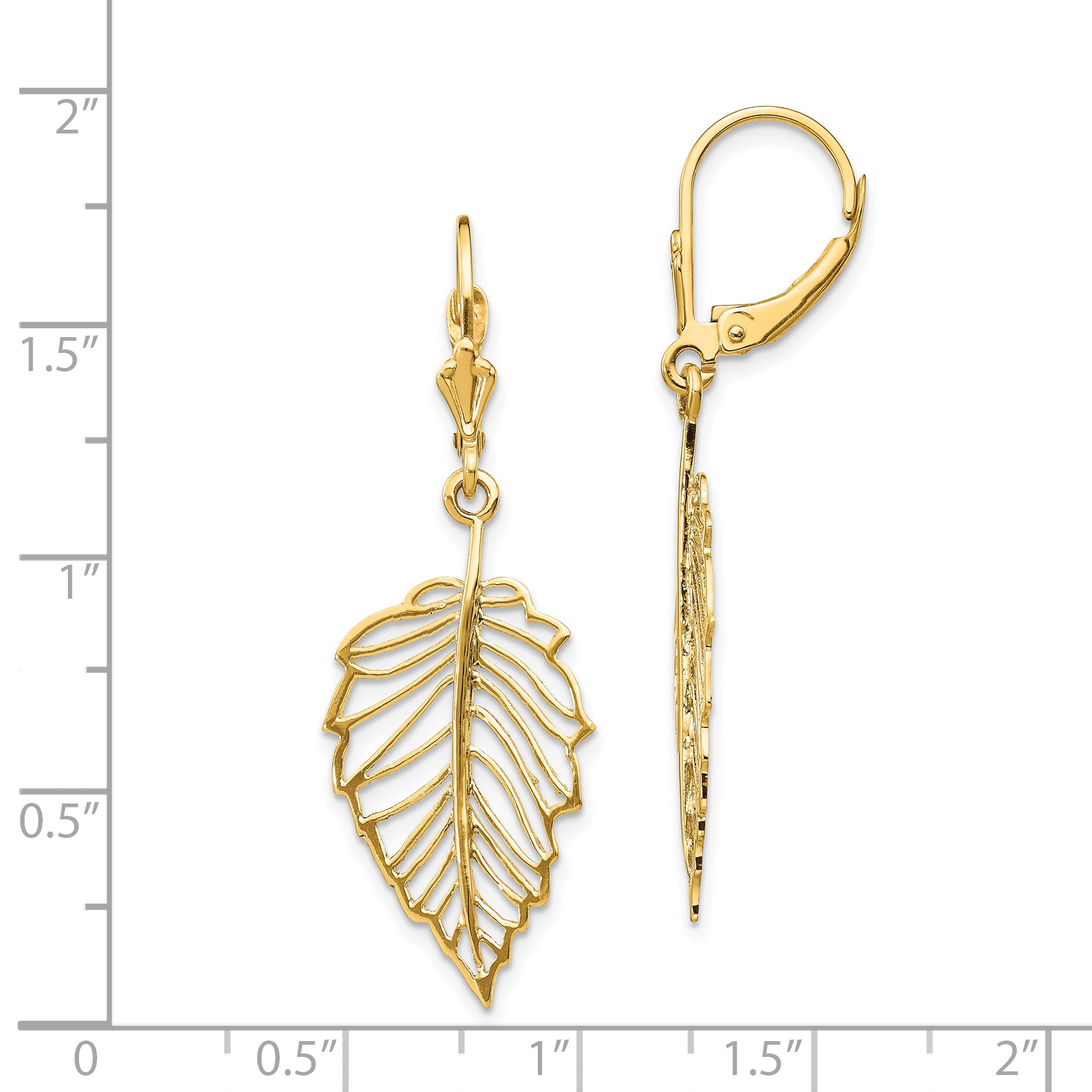 14K Polished Leaf Leverback Earrings