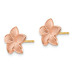 14K Rose Gold Polished & Textured Plumeria & Yellow Post & Earring Backs