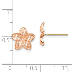 14K Rose Gold Polished & Textured Plumeria & Yellow Post & Earring Backs