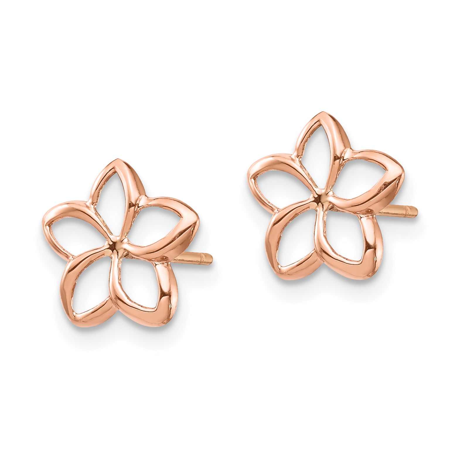 14K Rose Polished Plumeria Cutout Post Earrings