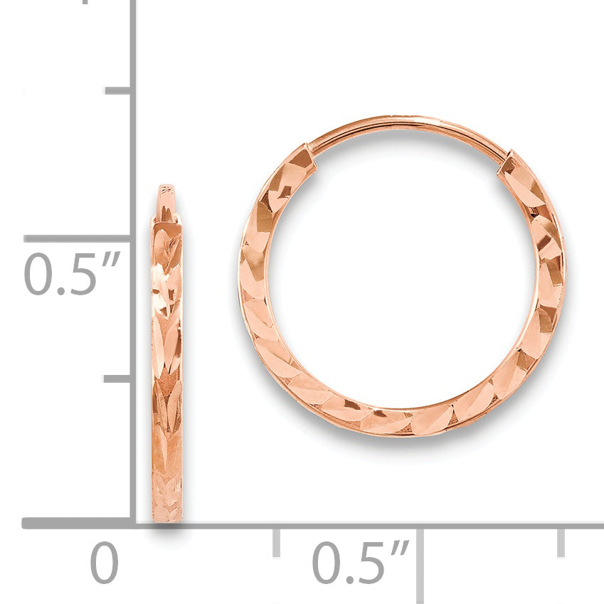 14k Rose Gold Diamond-cut Square Tube Endless Hoop Earrings