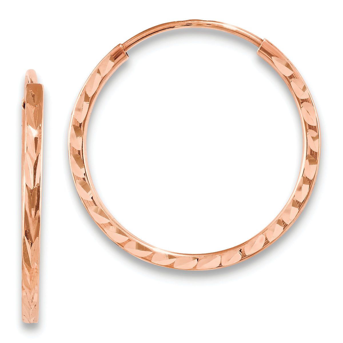 14k Rose Gold Diamond-cut Square Tube Endless Hoop Earrings