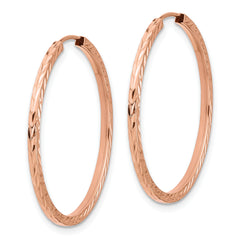 14k Rose Gold Diamond-cut Square Tube Endless Hoop Earrings