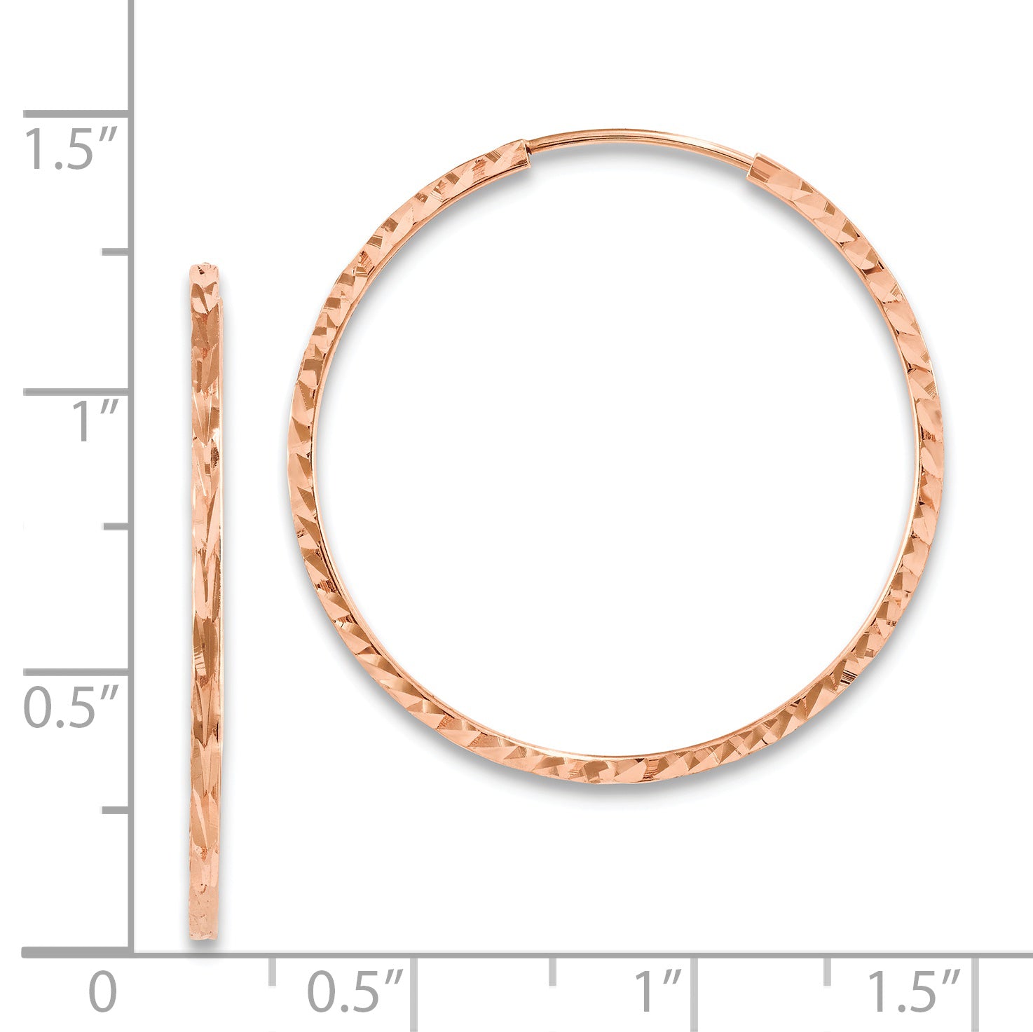 14k Rose Gold Diamond-cut Square Tube Endless Hoop Earrings