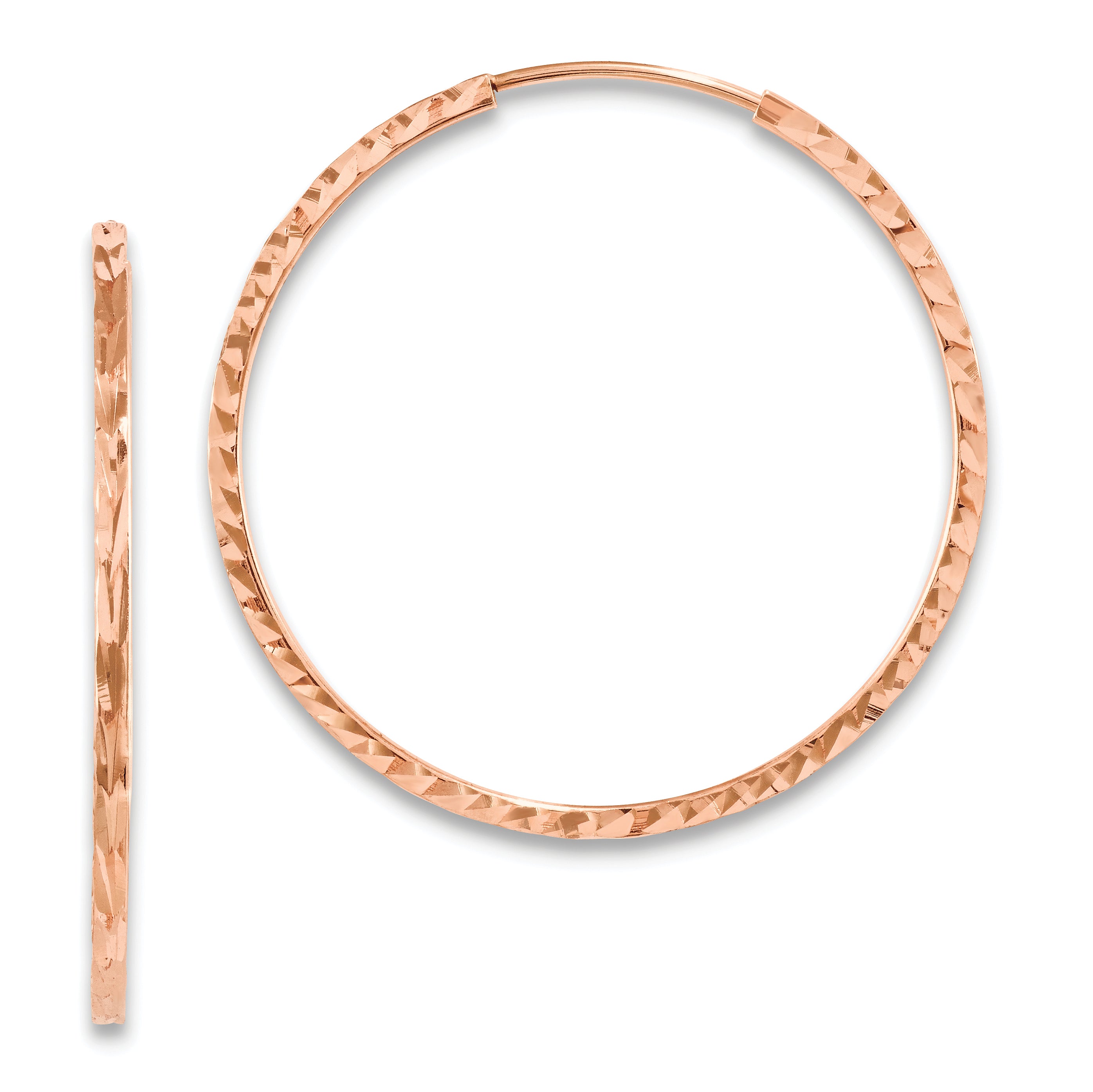 14k Rose Gold Diamond-cut Square Tube Endless Hoop Earrings