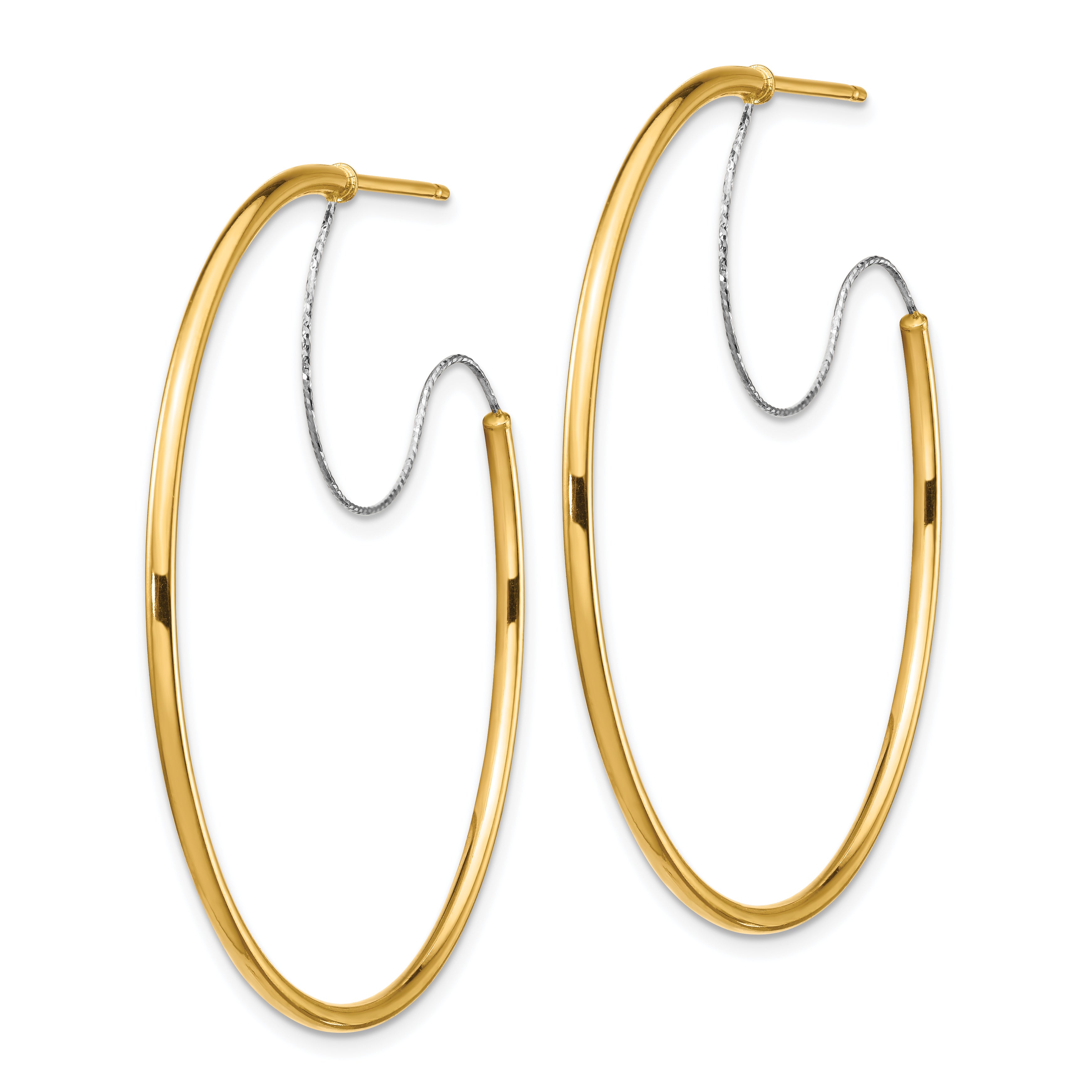 14K Two-Tone Large 2x45mm D/C Wire Polished Hoop Earrings