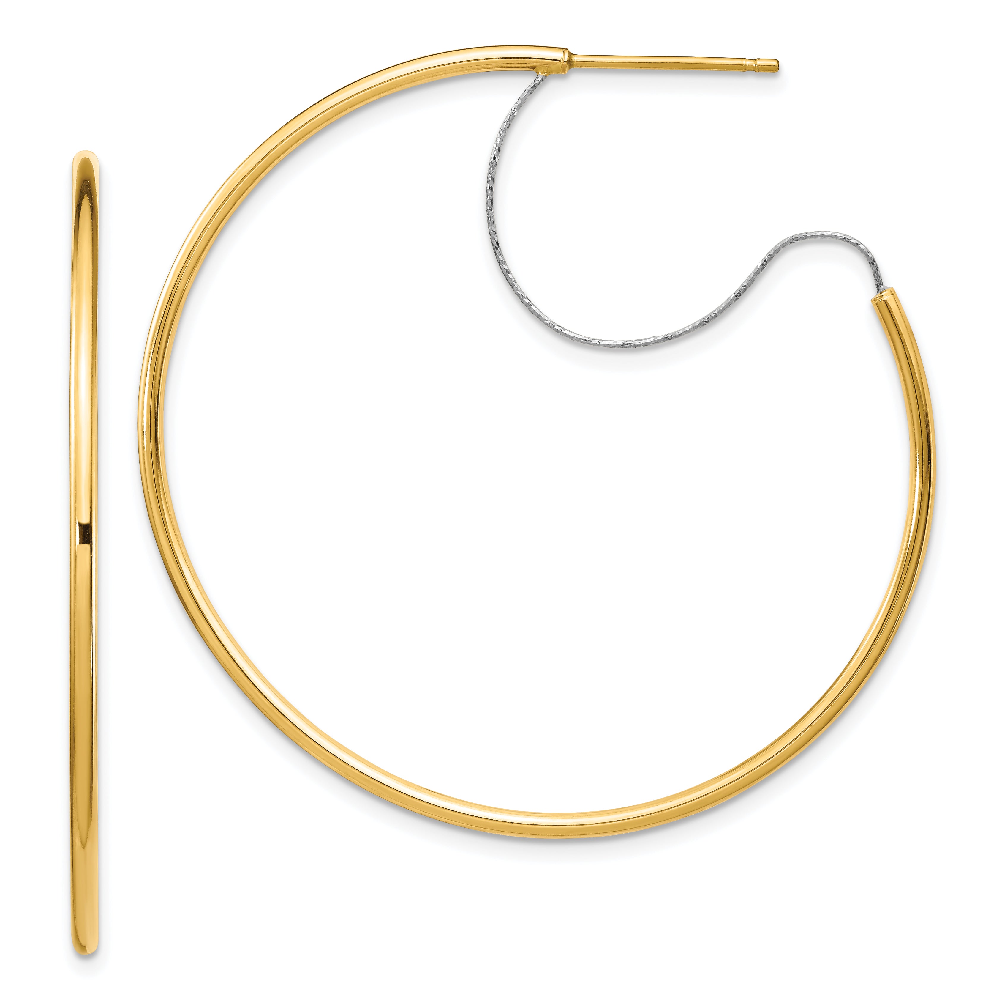 14K Two-Tone Large 2x45mm D/C Wire Polished Hoop Earrings