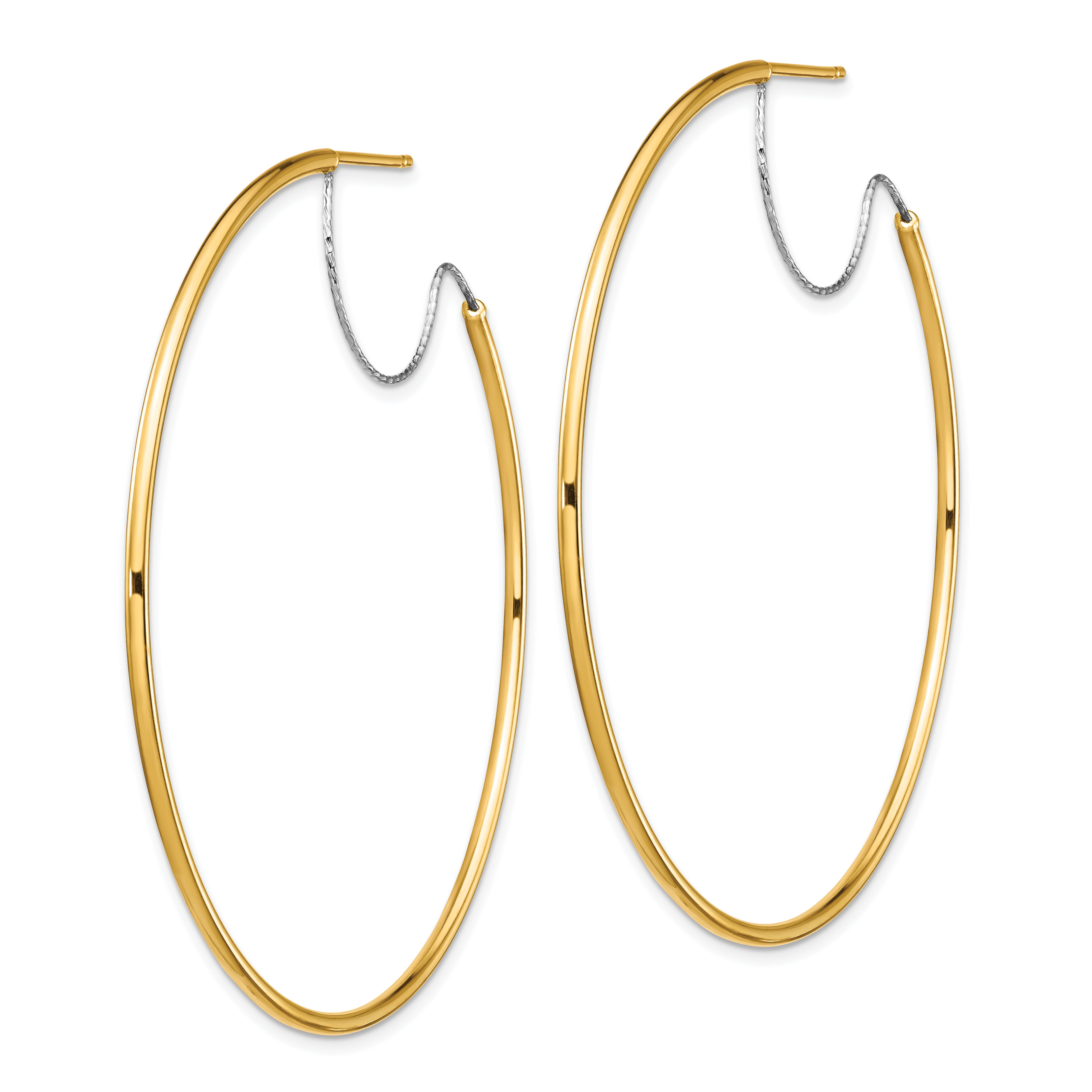 14K Two-Tone Large 2x55mm D/C Wire Polished Hoop Earrings