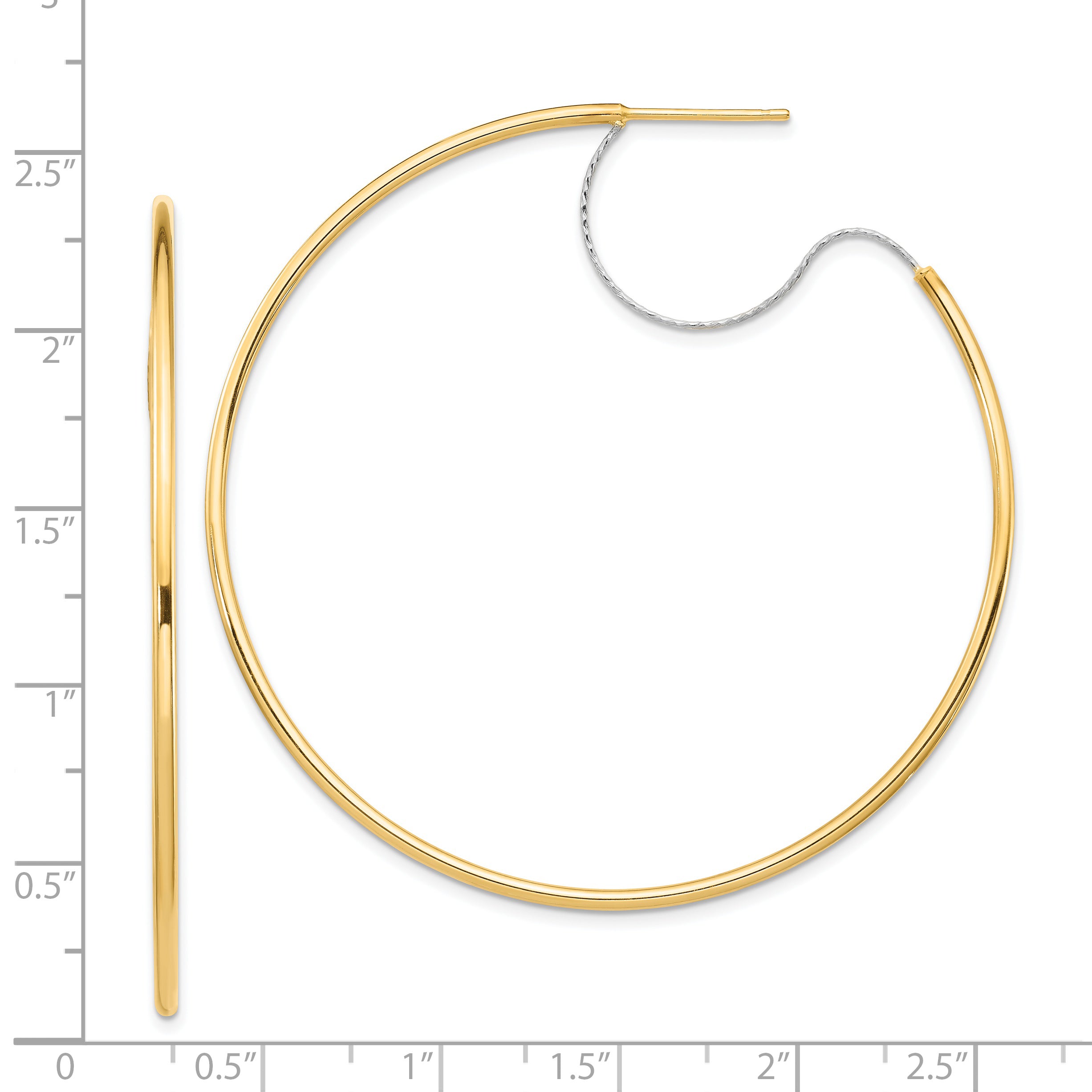 14K Two-Tone Large 2x55mm D/C Wire Polished Hoop Earrings