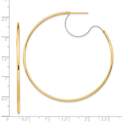 14K Two-Tone Large 2x55mm D/C Wire Polished Hoop Earrings