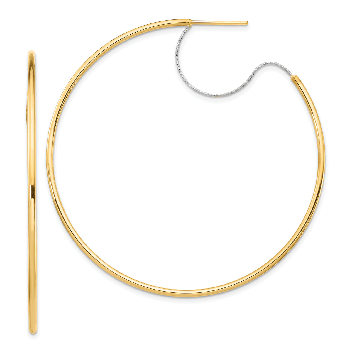 14K Two-Tone Large 2x55mm D/C Wire Polished Hoop Earrings