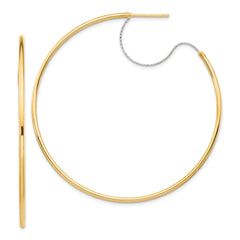 14K Two-Tone Large 2x55mm D/C Wire Polished Hoop Earrings