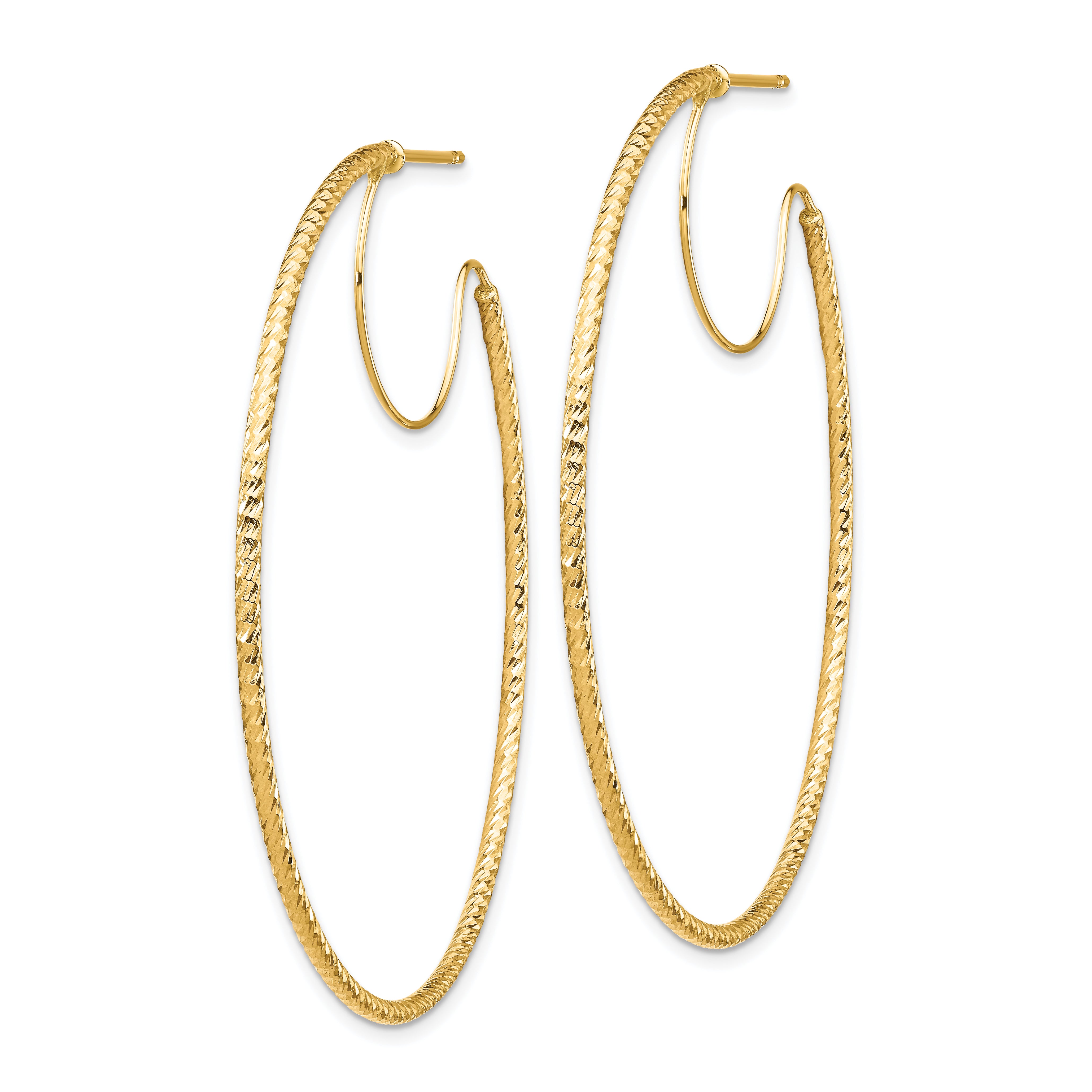 14K 1.5x50mm D/C with Polished wire Hoop Earrings