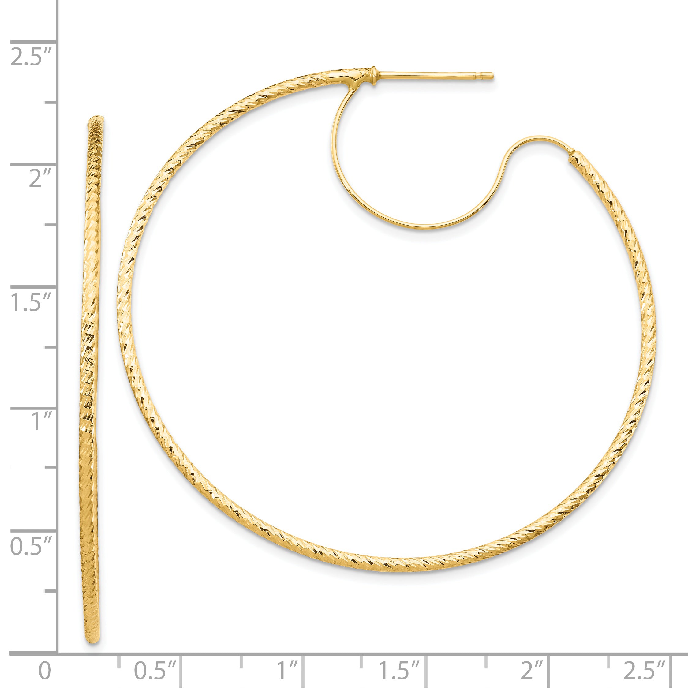 14K 1.5x50mm D/C with Polished wire Hoop Earrings