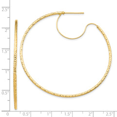 14K 1.5x50mm D/C with Polished wire Hoop Earrings