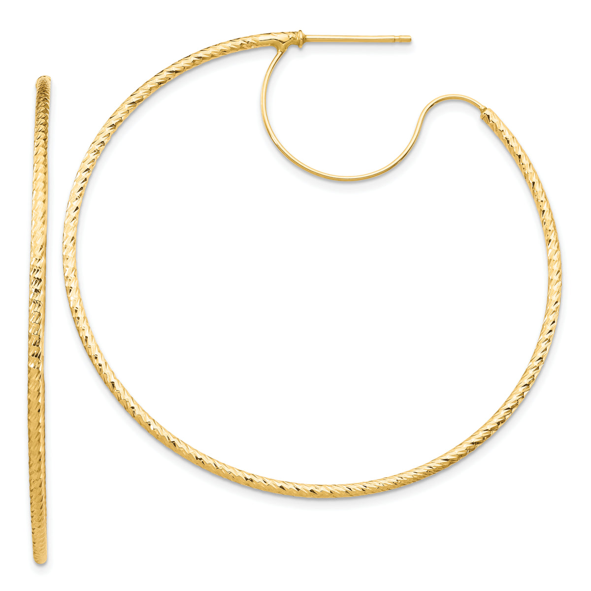 14K 1.5x50mm D/C with Polished wire Hoop Earrings