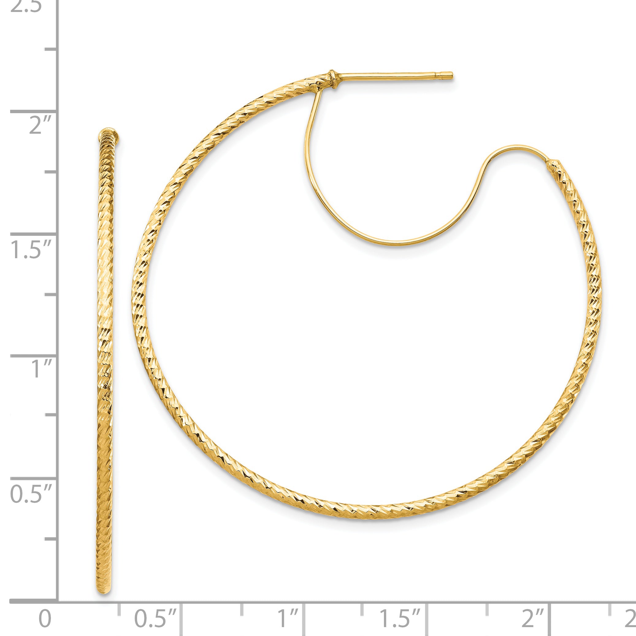 14K 1.5x45mm D/C with Polished wire Hoop Earrings