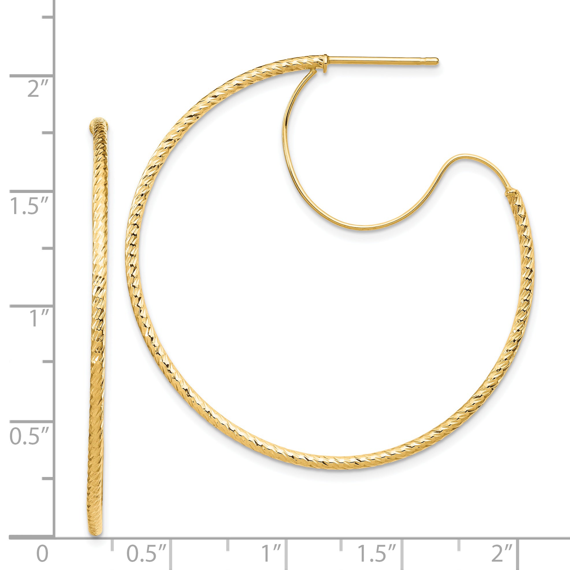 14K 1.5x40mm D/C with Polished wire Hoop Earrings