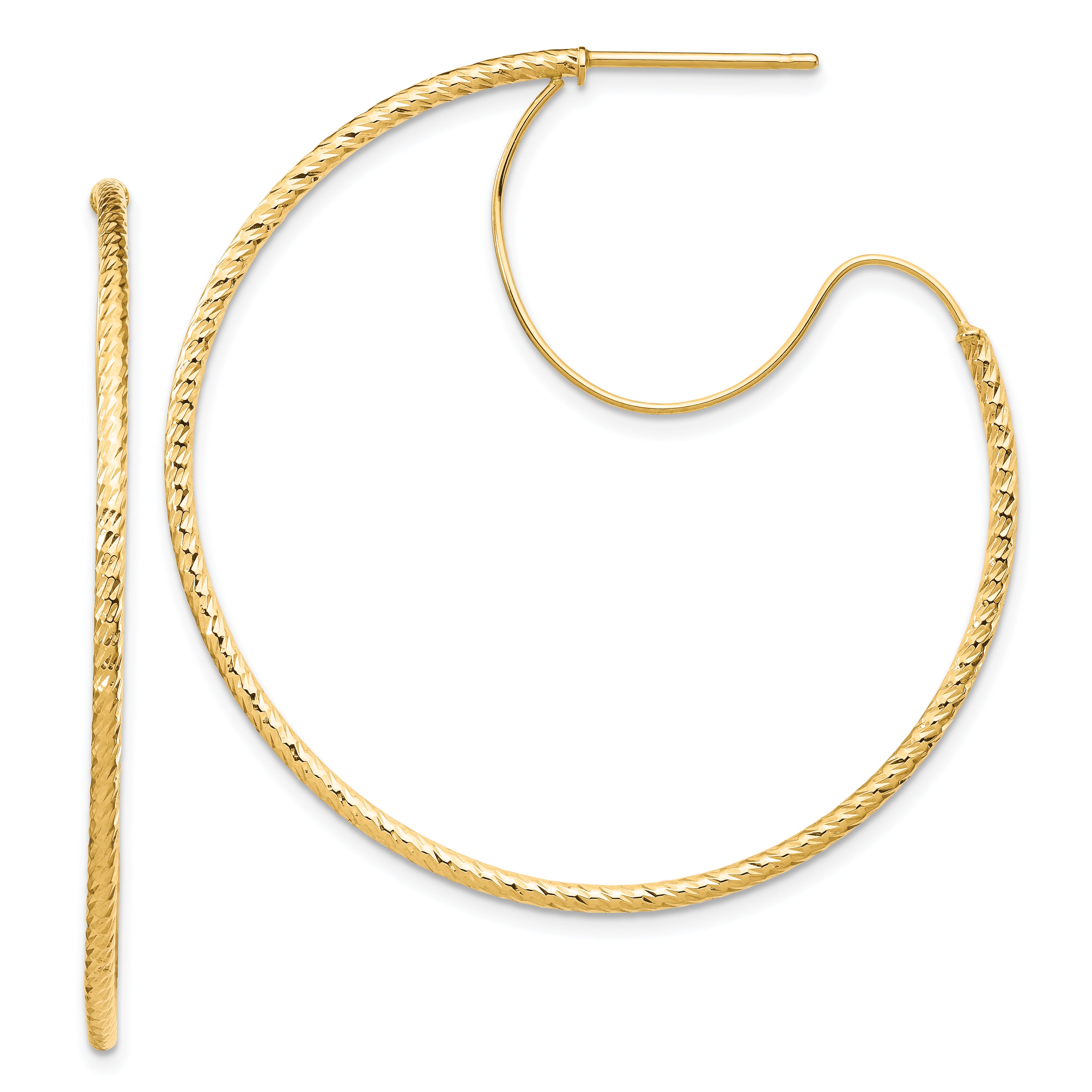 14K 1.5x40mm D/C with Polished wire Hoop Earrings