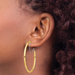 14K 2.5x40mm Polished with D/C wire Hoop Earrings