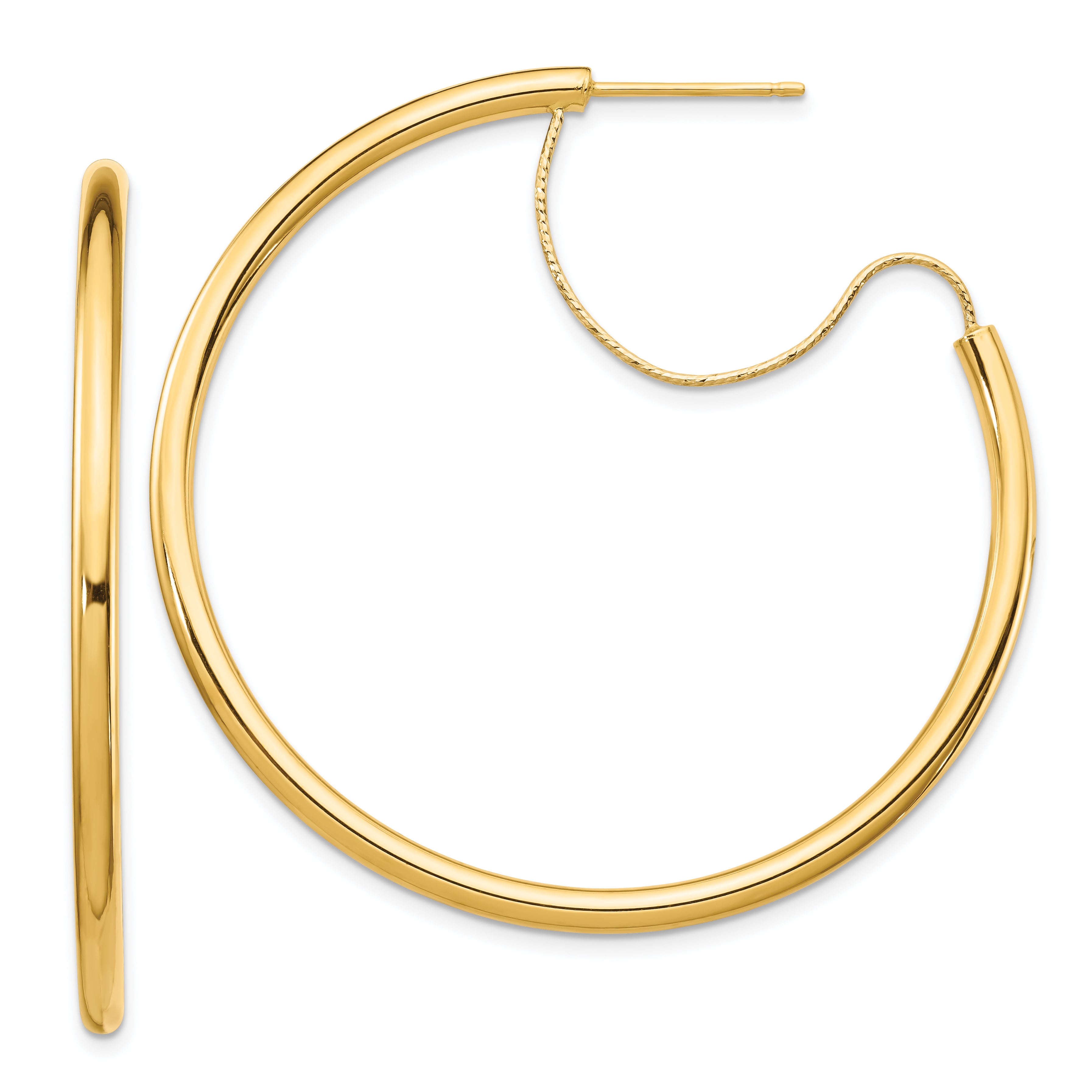 14K 2.5x40mm Polished with D/C wire Hoop Earrings