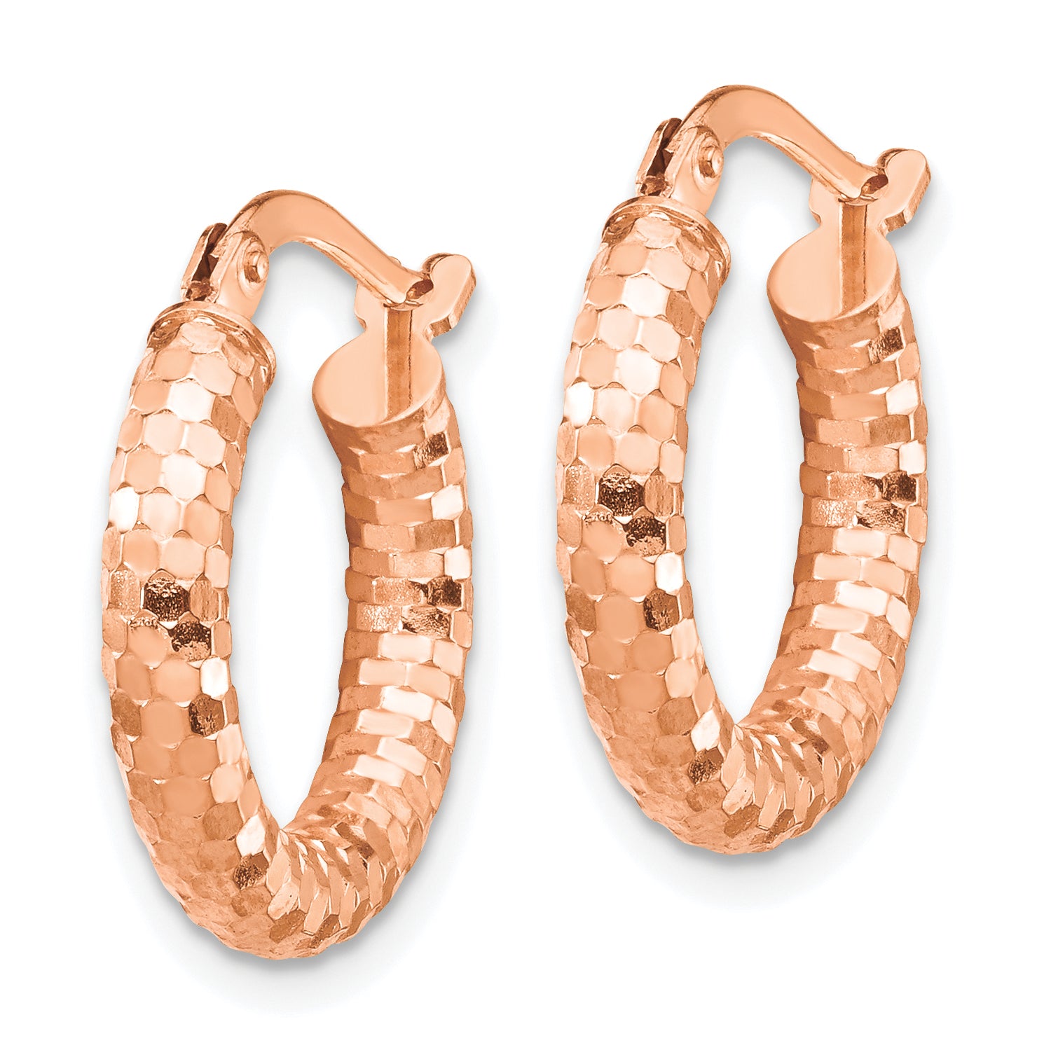 14k Rose Gold 3x10mm Diamond-cut Hoop Earrings