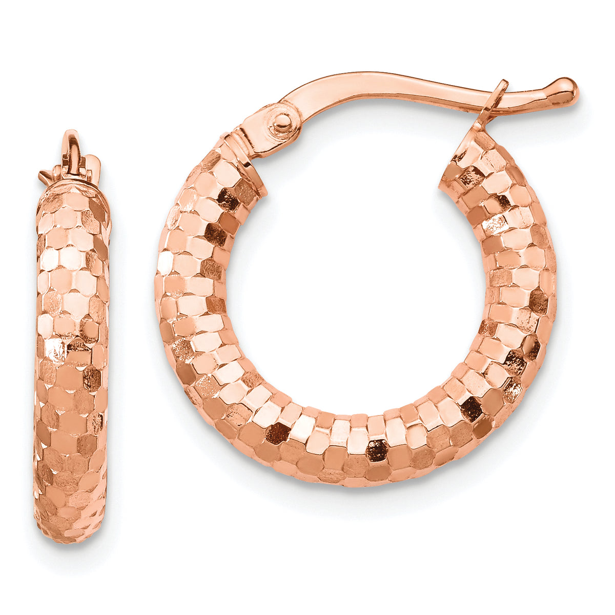 14k Rose Gold 3x10mm Diamond-cut Hoop Earrings