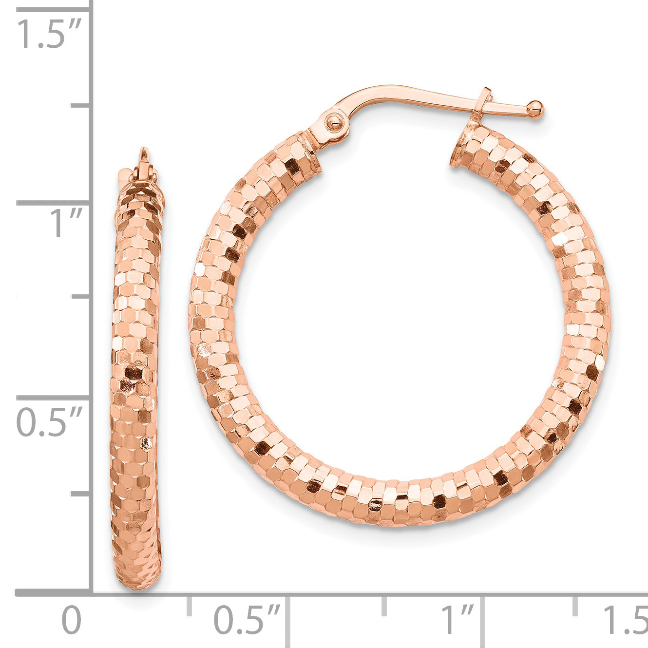 14k Rose Gold 3x27mm Diamond-cut Hoop Earrings