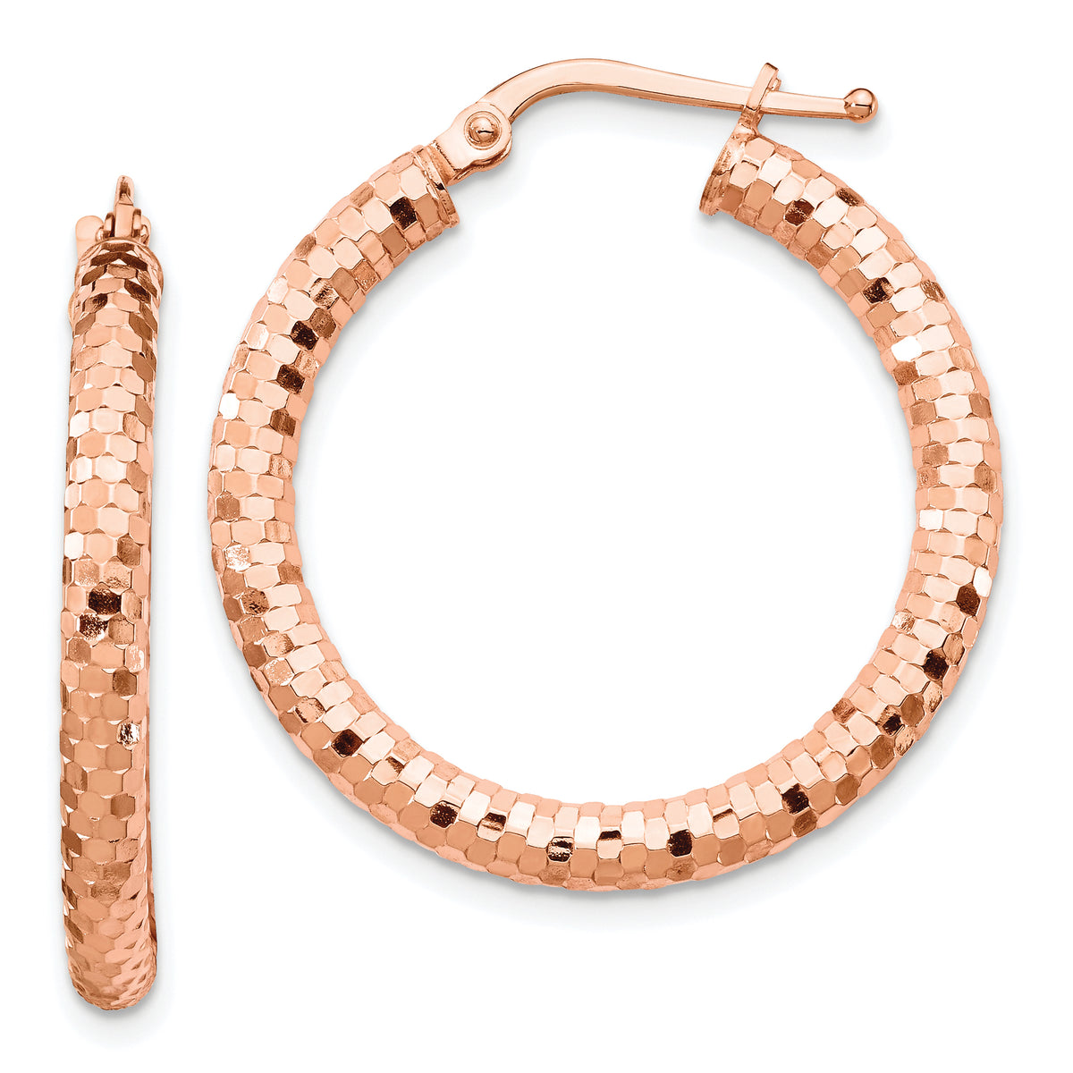 14k Rose Gold 3x27mm Diamond-cut Hoop Earrings