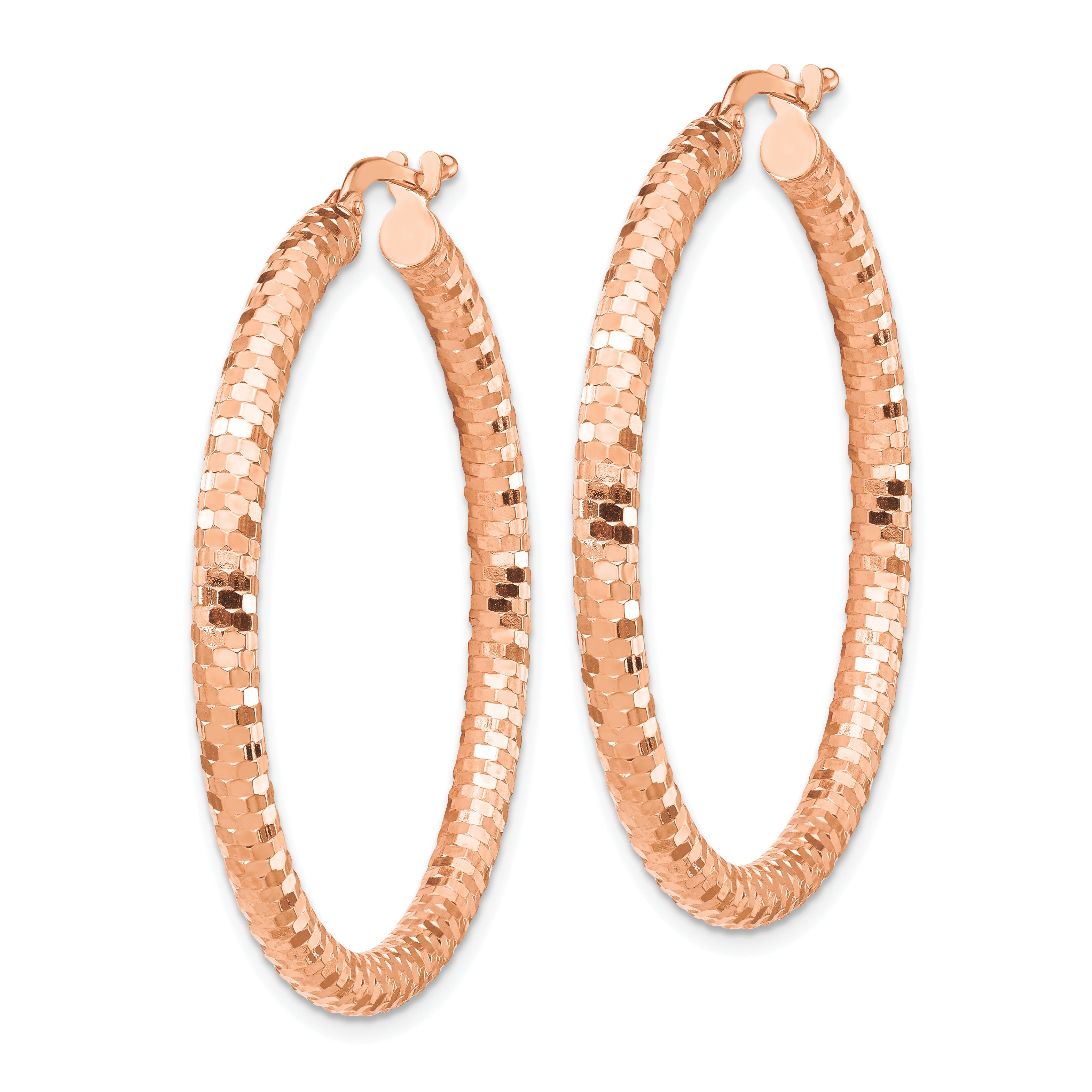 14k Rose Gold 3x38mm Diamond-cut Hoop Earrings