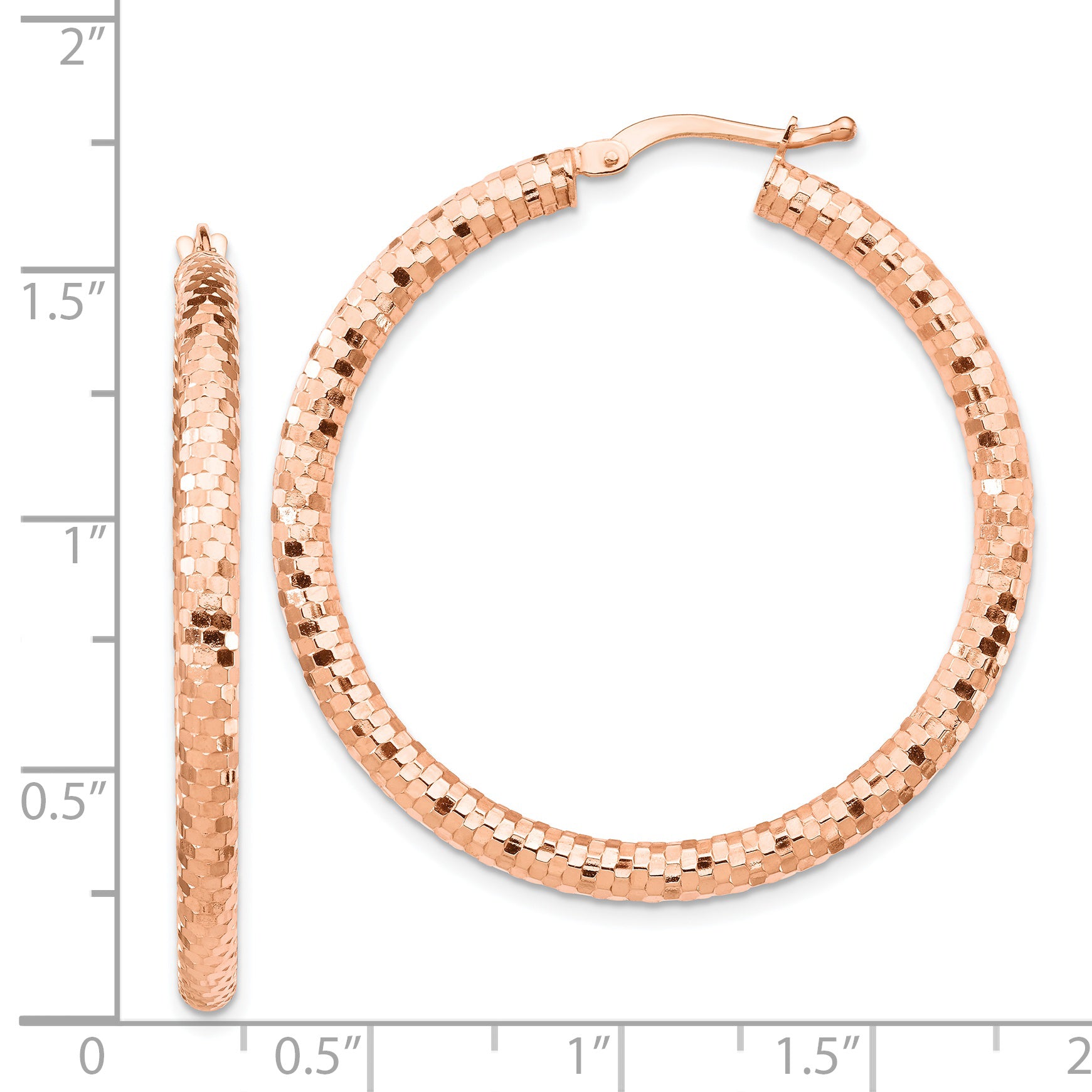 14k Rose Gold 3x38mm Diamond-cut Hoop Earrings