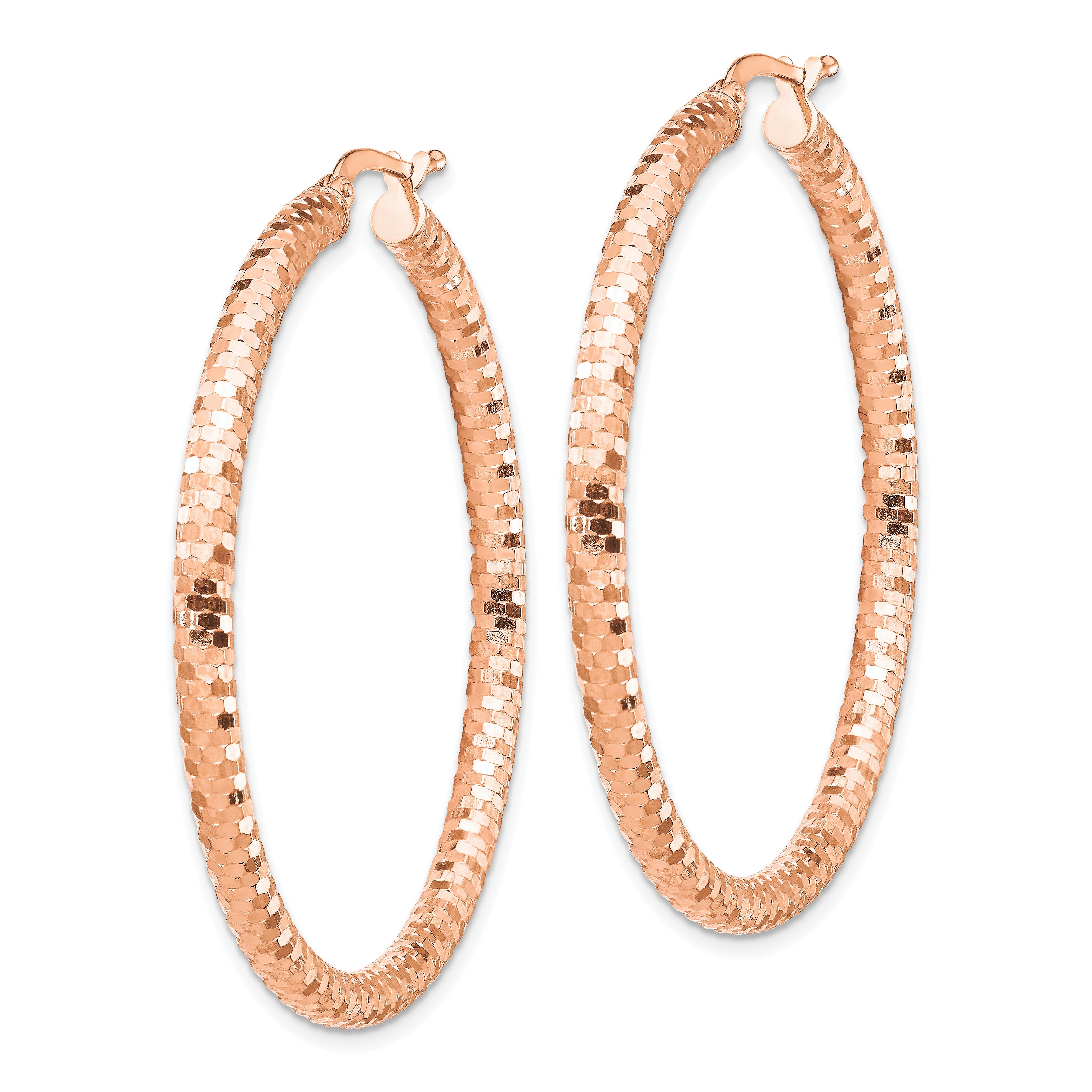 14k Rose Gold 3x35mm Diamond-cut Hoop Earrings