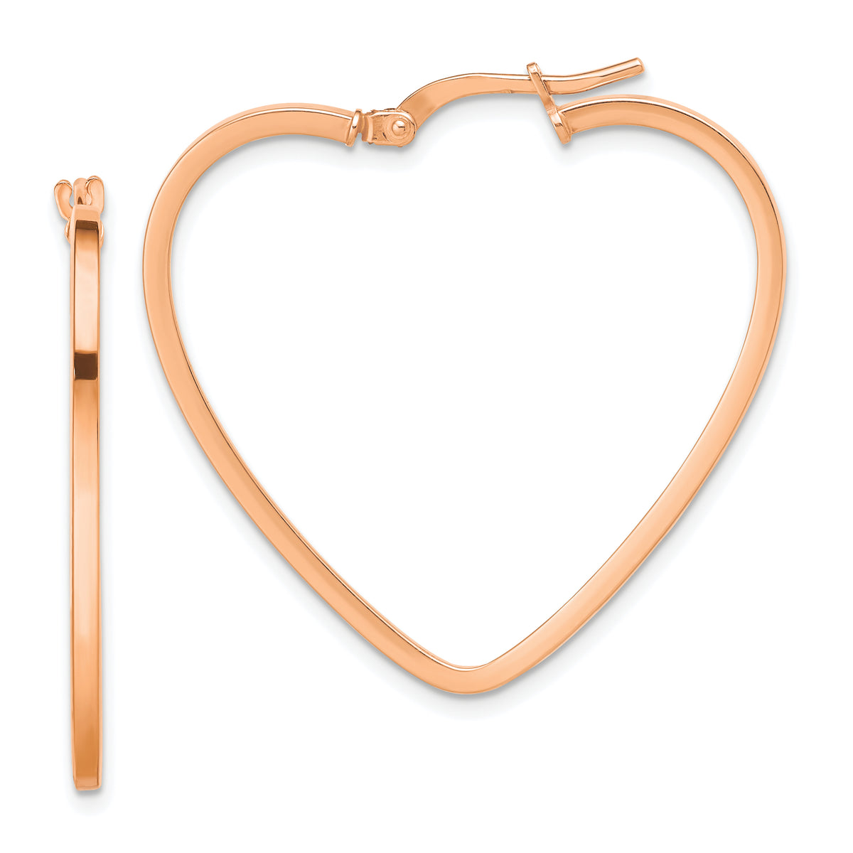 14K Rose Gold Polished Heart Hoop Earrings