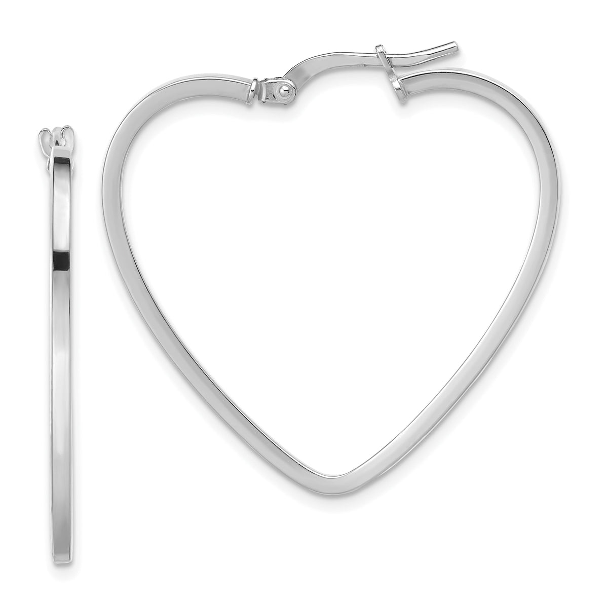 14K White Gold Polished Heart Hoop Earrings