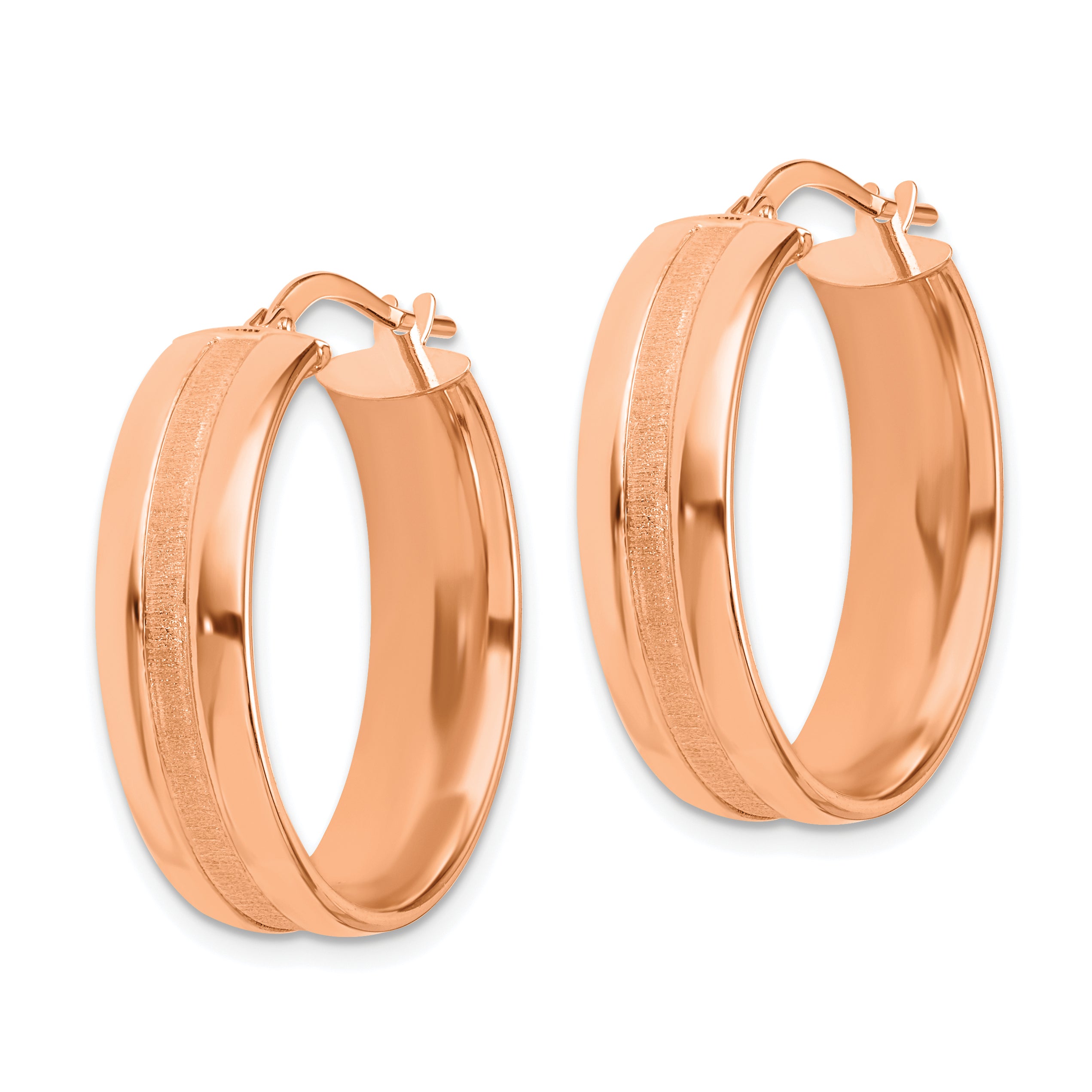 14K Rose Gold 25mm Satin and Polished Hoop Earrings